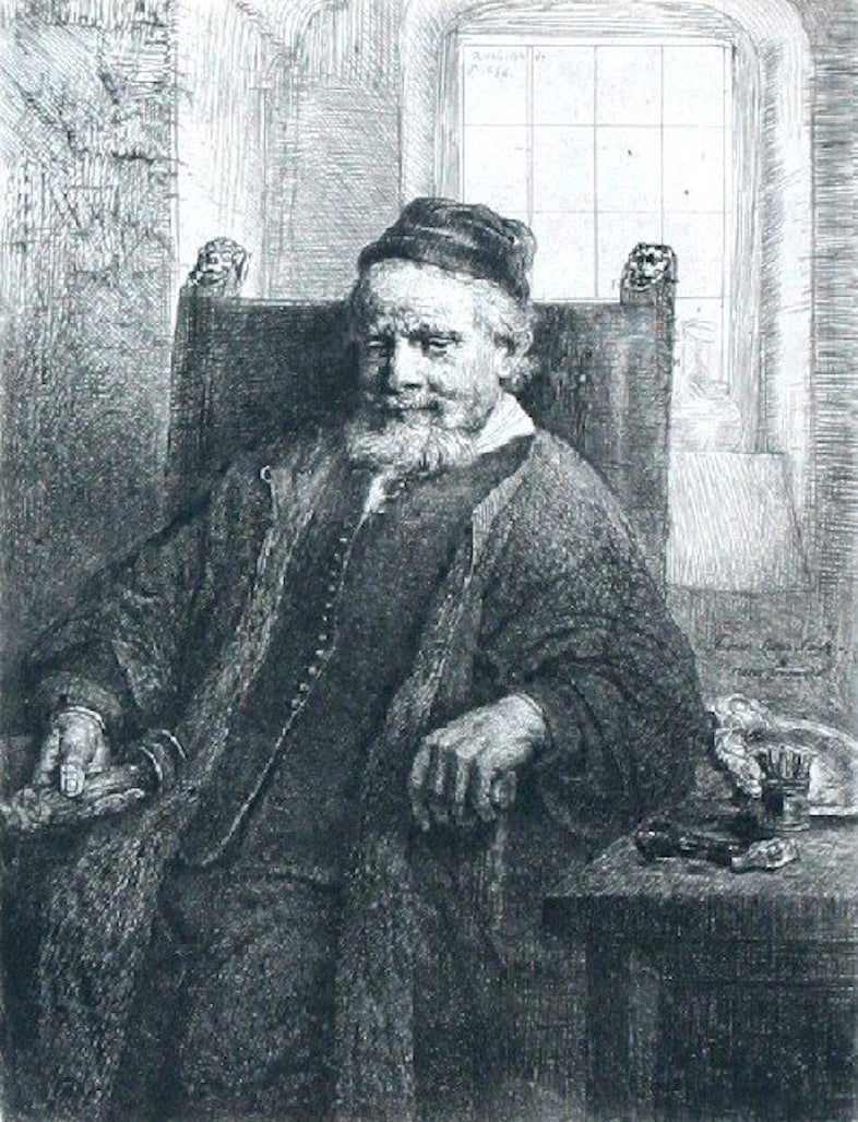 Rembrandt van Rijn Figurative Print - Jan Lutma, Goldsmith and Sculptor