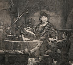 Jan Uytenbogaert (1606-84; The Goldweigher), Etching by Rembrandt van Rijn