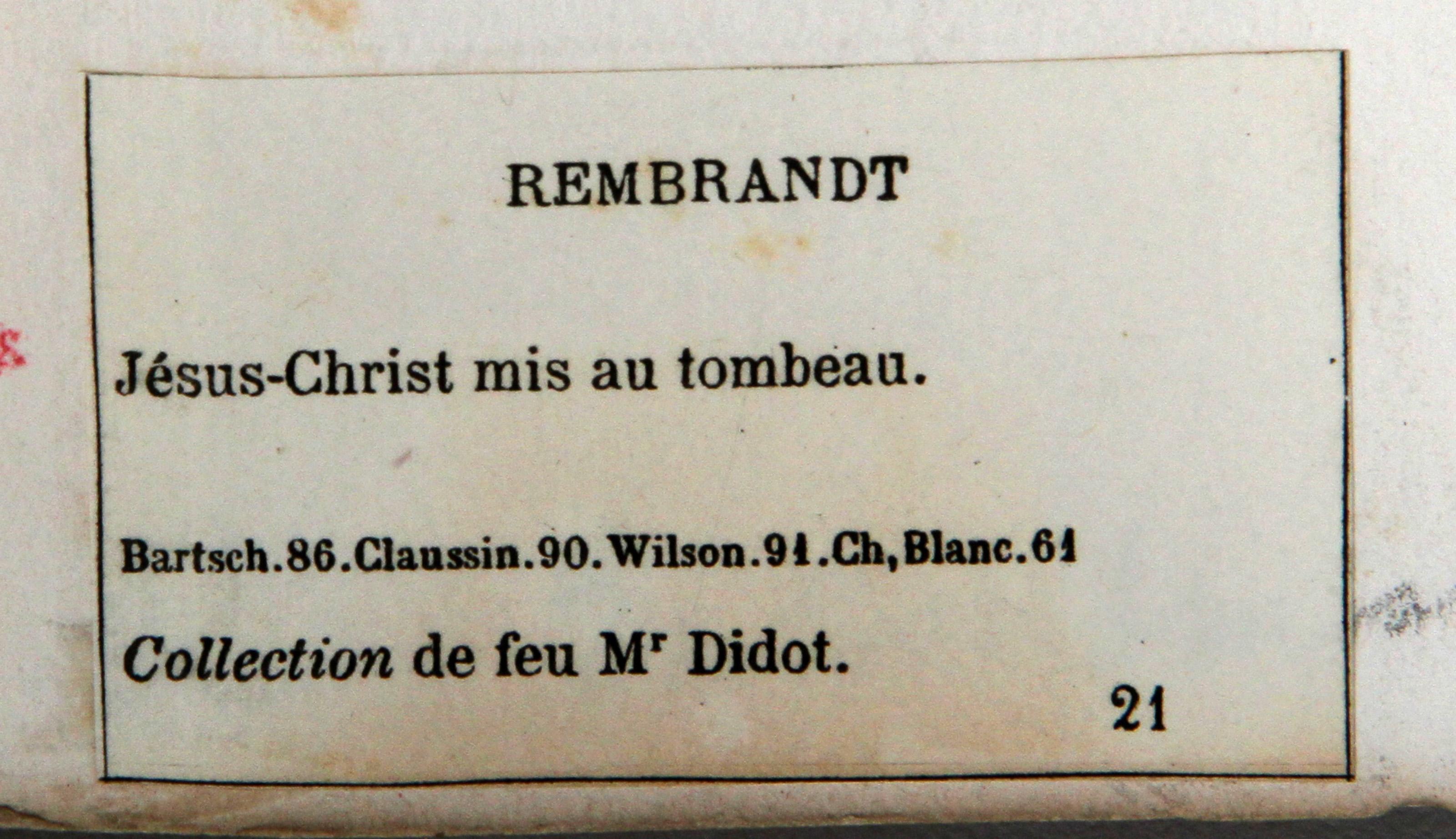 Jesus Christ Mis Au Tombeau (B86), Heliogravure on Laid Paper by Rembrandt - Print by Rembrandt van Rijn
