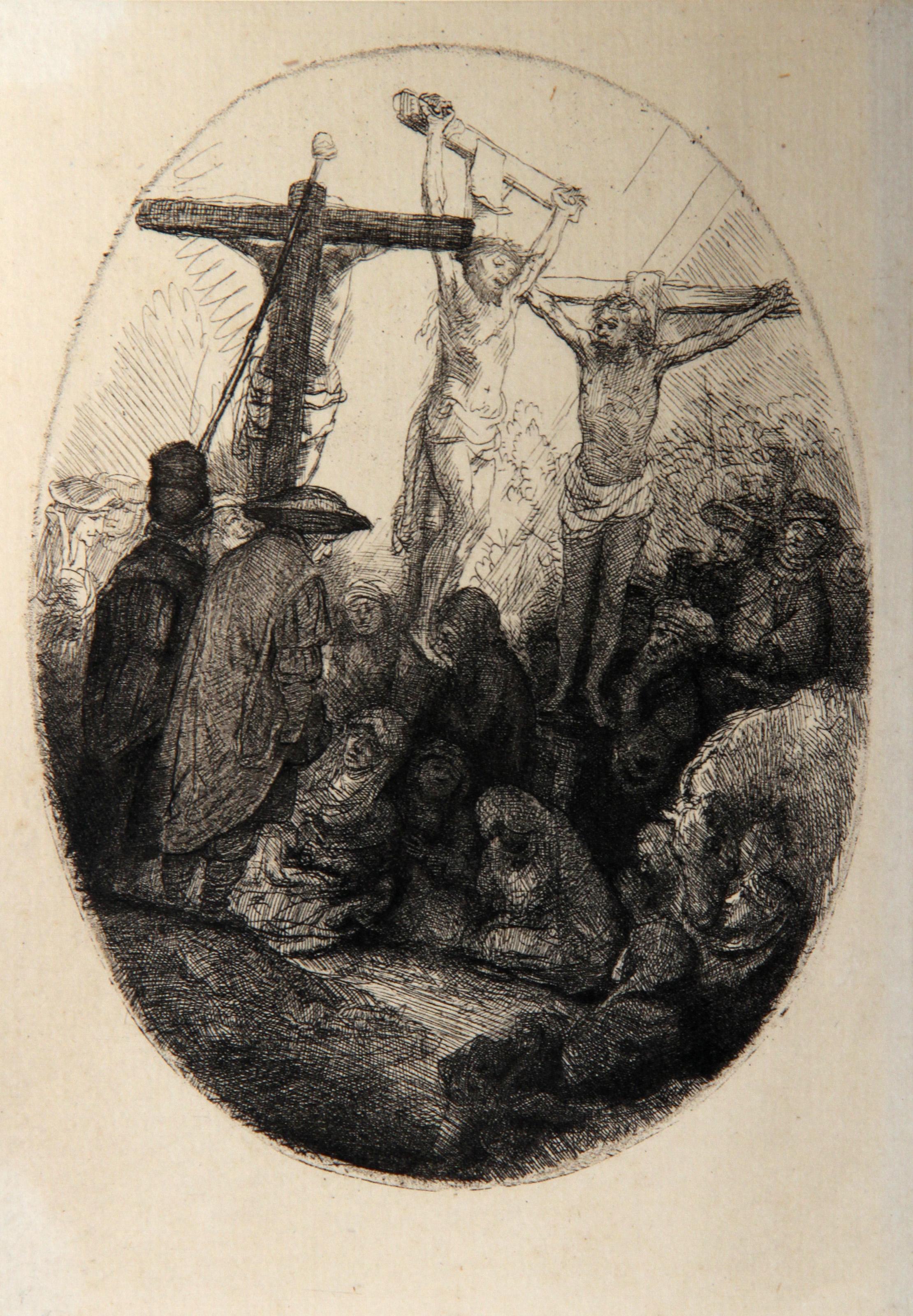 Rembrandt van Rijn Print - Jesus en Croix Entre Deux Larrons (B79), Heliogravure on laid paper by Rembrandt