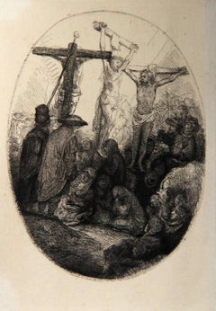 Jesus en Croix Entre Deux Larrons (B79), héliogravure sur papier vergé de Rembrandt