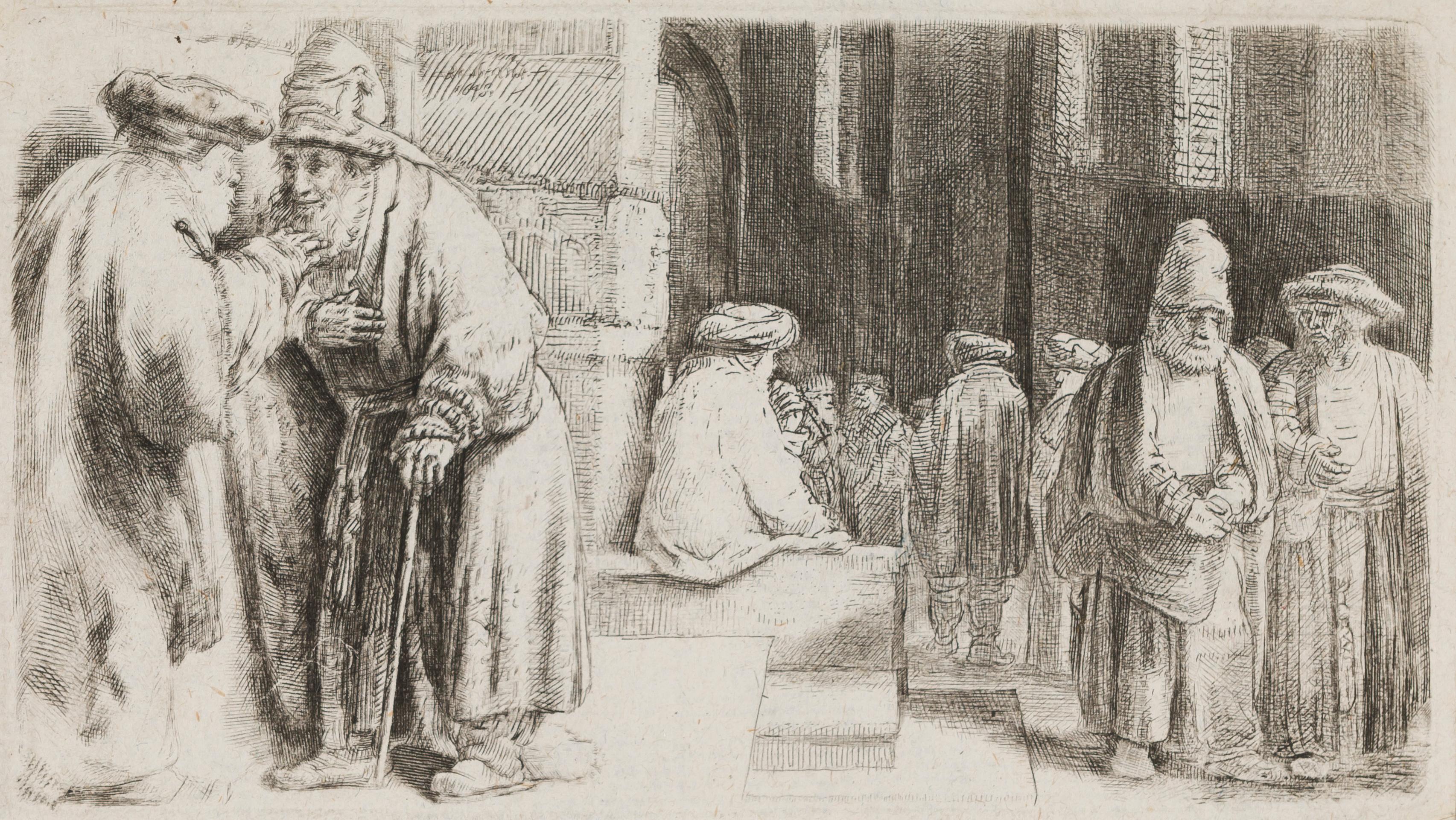 Die Juden in der Synagoge – Print von Rembrandt van Rijn