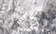La circoncision dans l'étable - Original Etching by Rembrandt - 1654