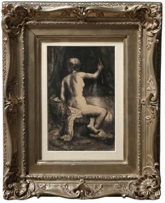 La Femme a la Fleche, Grabado heliograbado antiguo de Rembrandt van Rijn