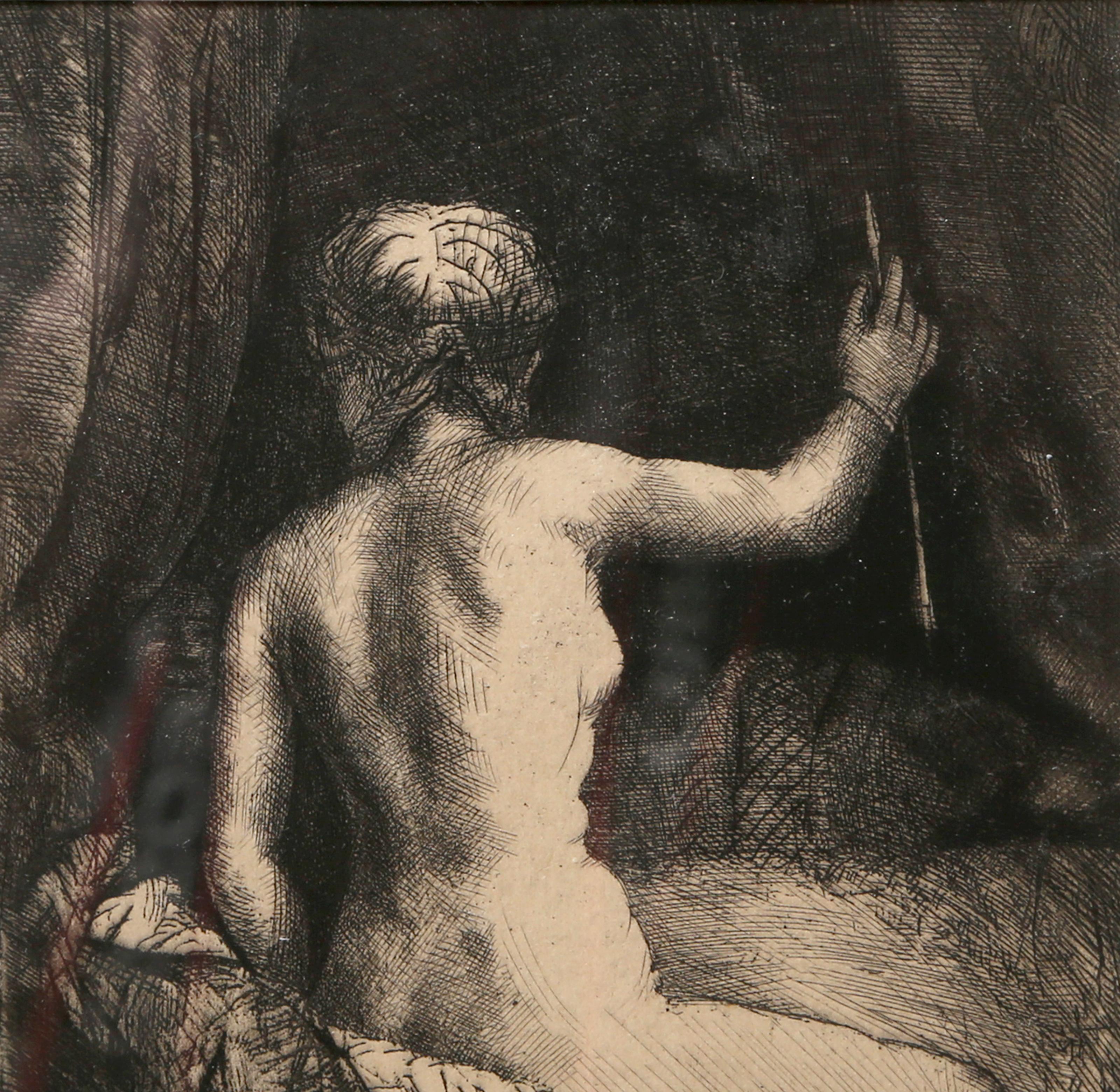 La Femme a la Fleche, Grabado heliograbado antiguo de Rembrandt van Rijn en venta 2