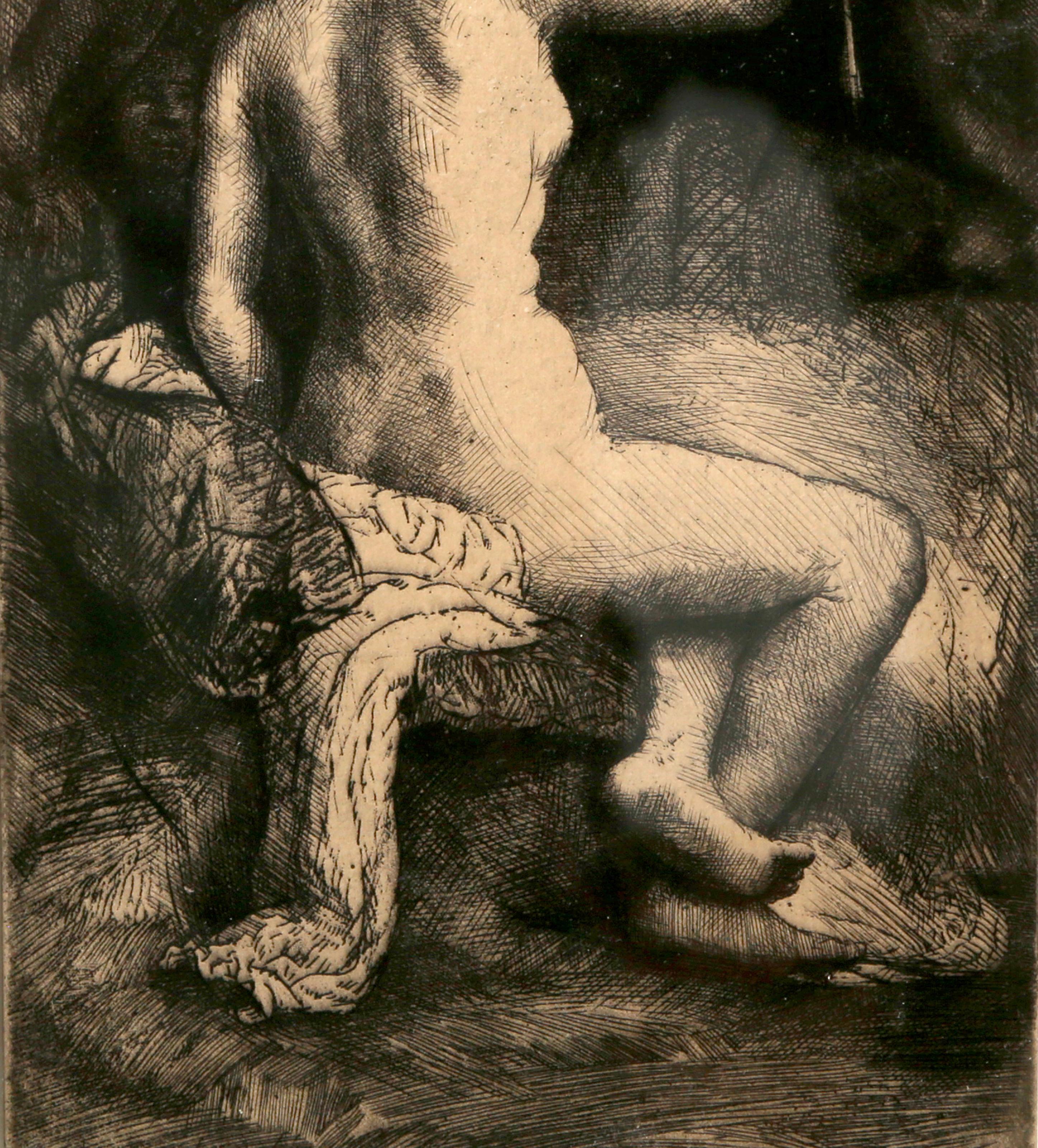 La Femme a la Fleche, Grabado heliograbado antiguo de Rembrandt van Rijn en venta 3