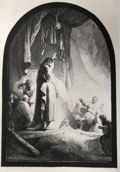 Antique La Grande Resurrection de Lazare (B73), Heliogravure on laid paper by Rembrandt