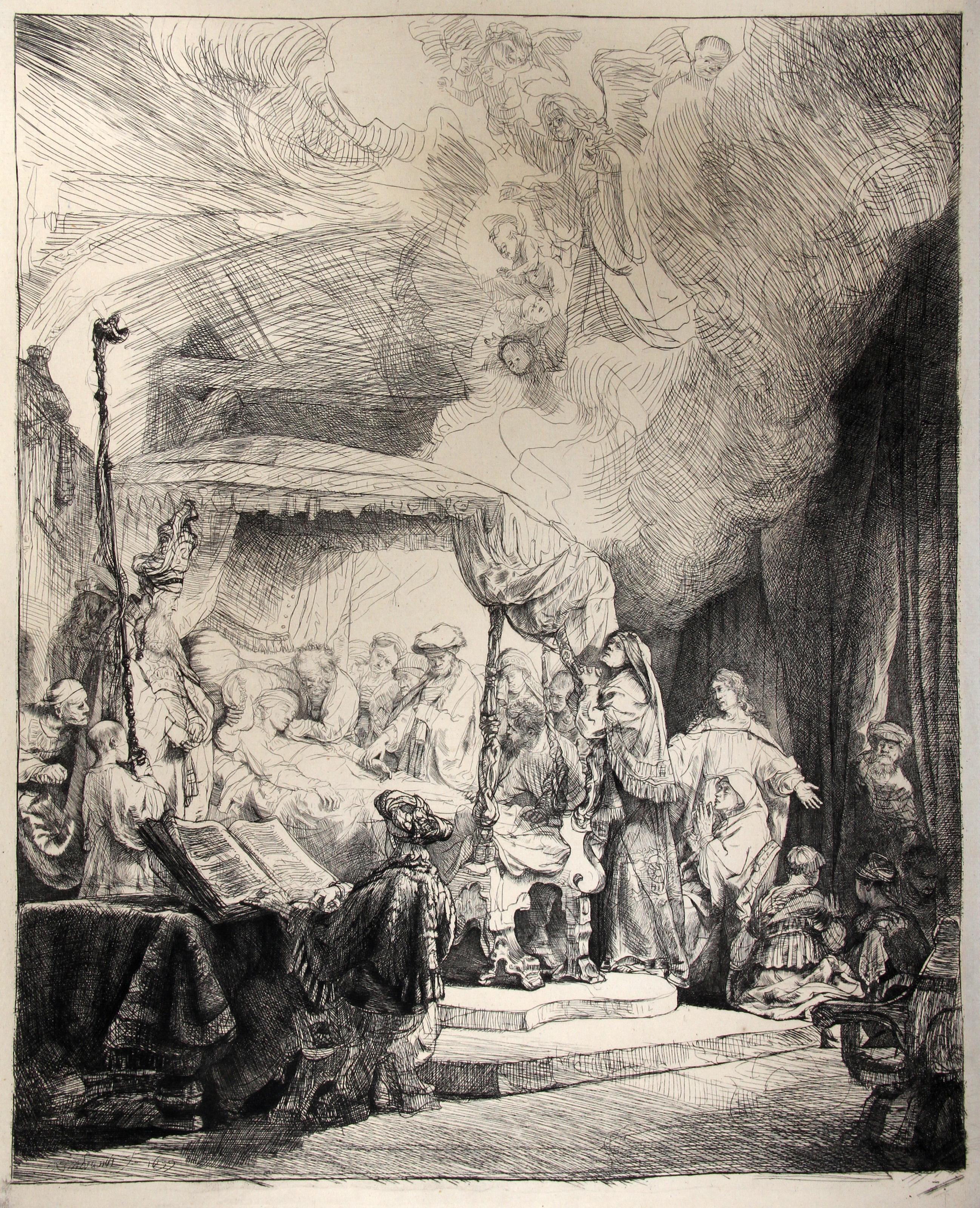  Rembrandt van Rijn, After by Amand Durand, Dutch (1606 - 1669) - La Mort de la Vierge (B99), Anno: 1878 (dell'originale 1639), Medium: Heliogravure, Dimensioni: 9.25  x 7.5 in. (23.5  x 19,05 cm), Stampatore: Amand Durand, Descrizione: L'incisore e