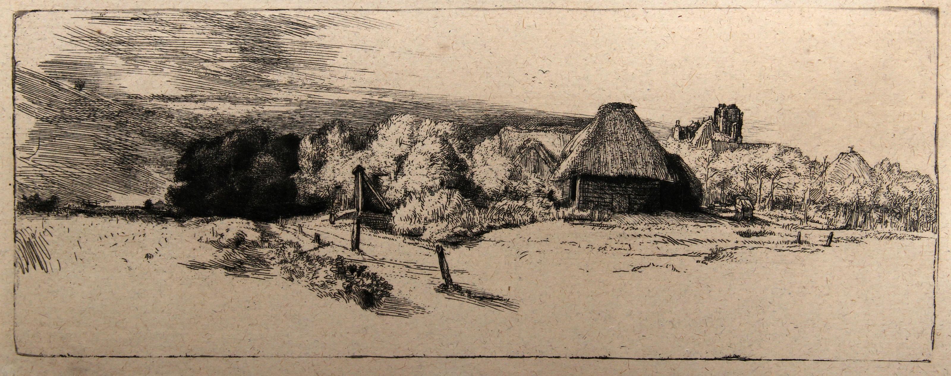 Rembrandt van Rijn, Dopo di Amand Durand, olandese (1606 - 1669) - (After) Rembrandt van Rijn, Dopo di Amand Durand, olandese (1606 - 1669)  Paesaggio con alberi ed edifici agricoli (B223). Anno: 1878 (dell'originale 1651), Medium: Heliogravure,