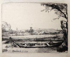 Antique Le Paysage au Bateau (B236), Heliogravure on Laid Paper by Rembrandt van Rijn