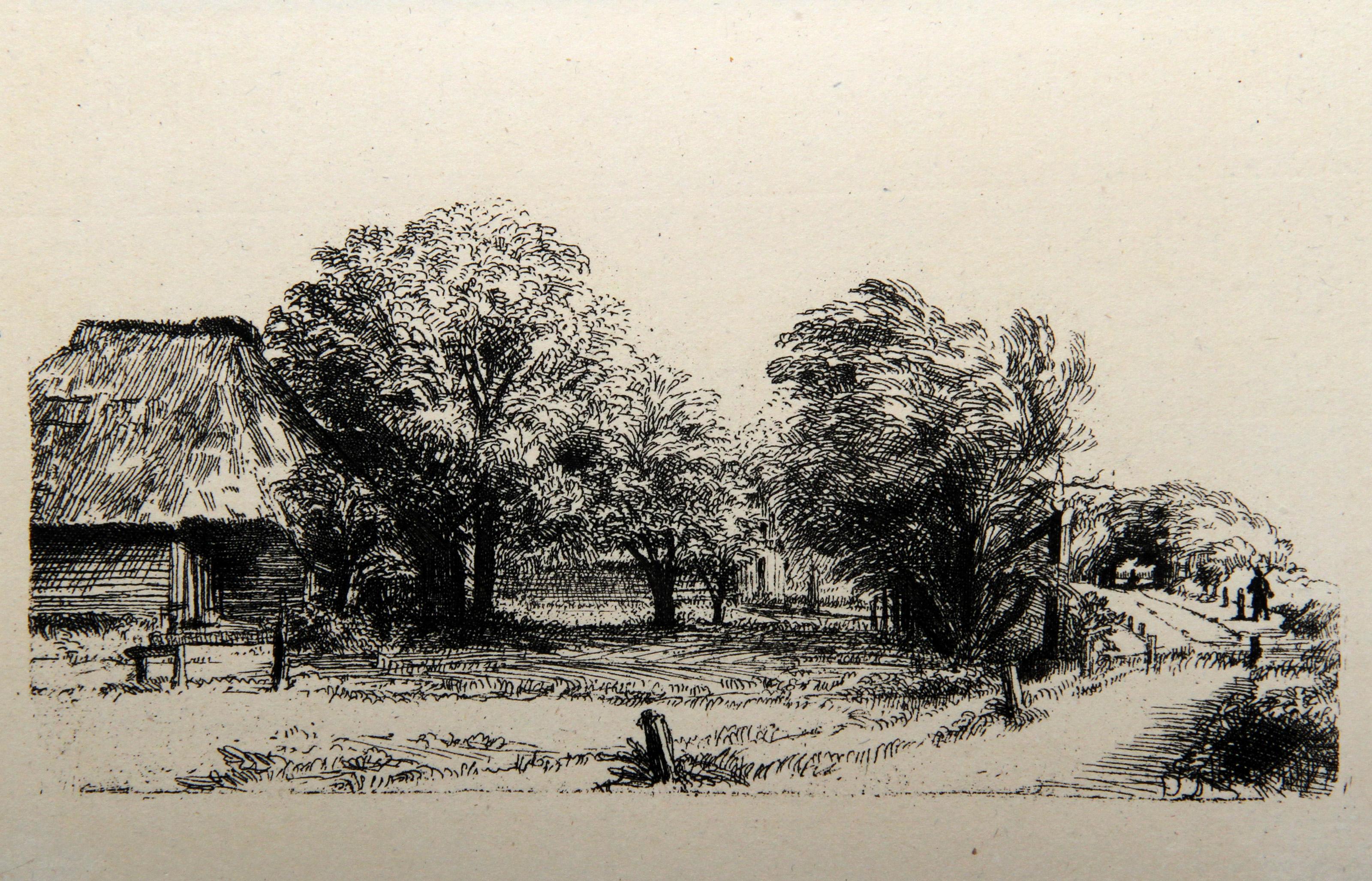  Rembrandt van Rijn, After by Amand Durand, Dutch (1606 - 1669) - Le Verger et  la Grange, Year: 1878 (of original c1633), Medium: Heliogravure, Size: 6  x 10 in. (15.24  x 25.4 cm), Printer: Amand Durand, Description: French Engraver and painter