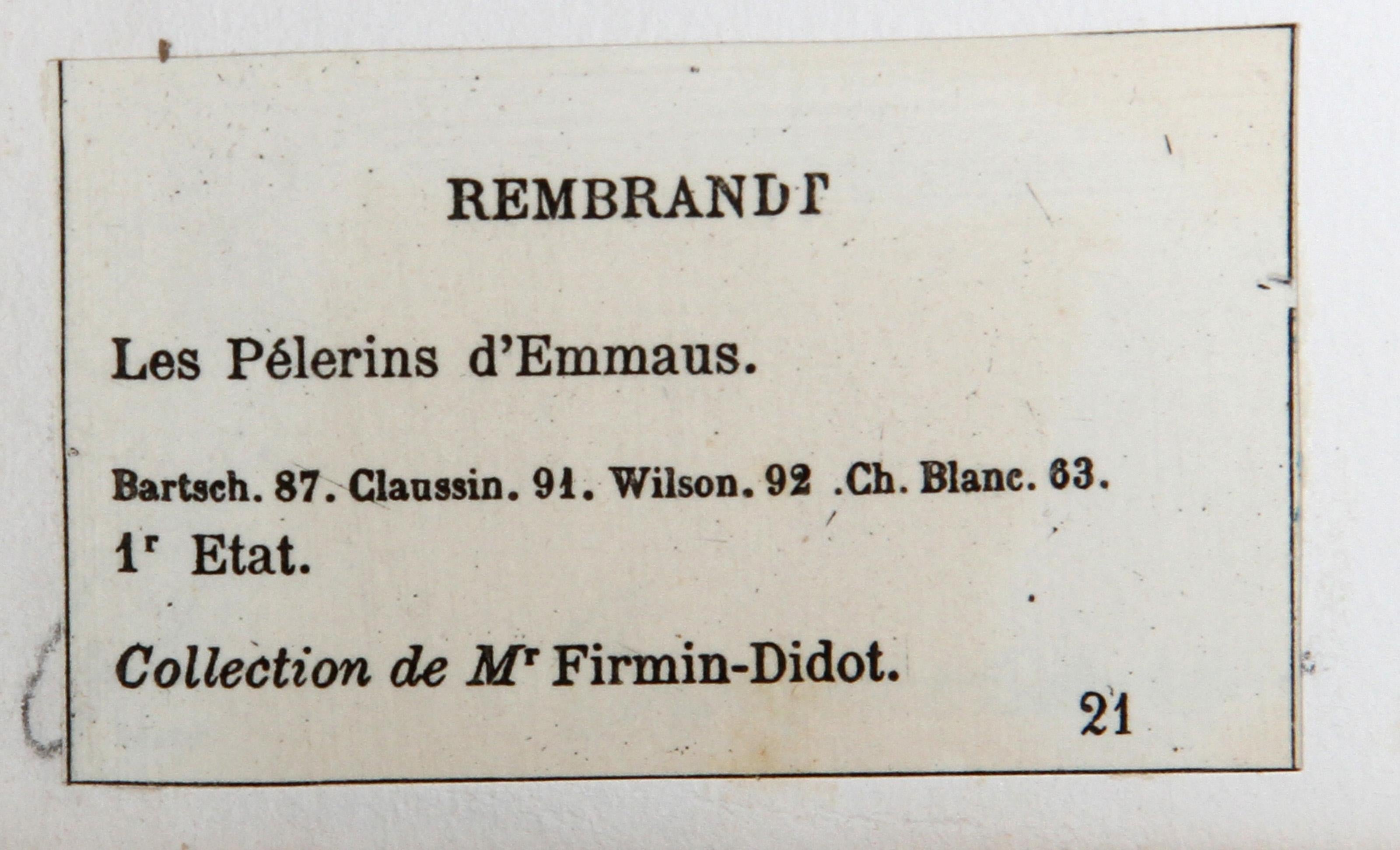 Les Pelerins d'Emmaus (B87), Heliogravure on laid paper by Rembrandt van Rijn For Sale 1