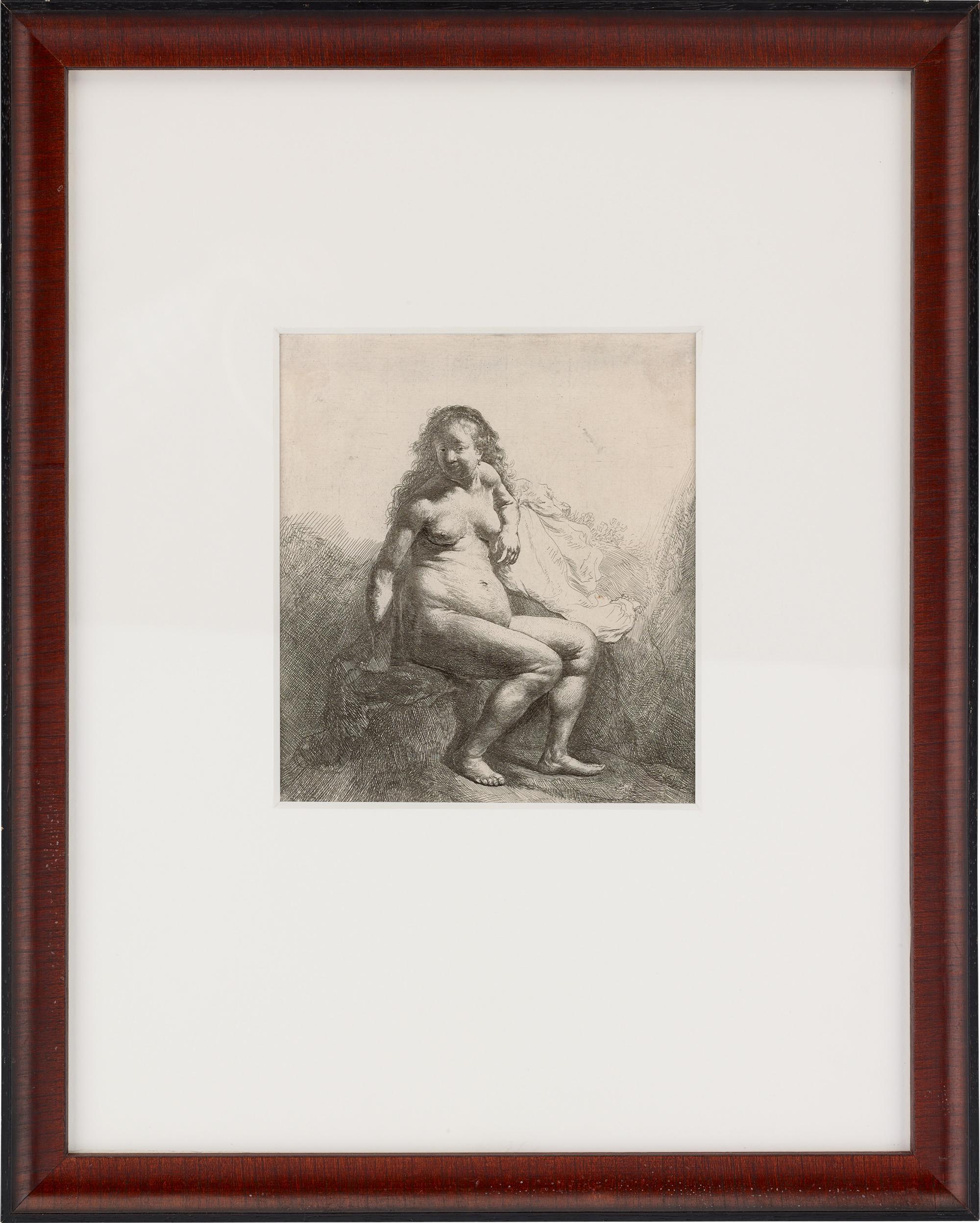 Mujer desnuda sobre un montículo de Rembrandt van Rijn en venta 1