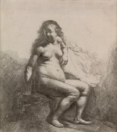 Mujer desnuda sobre un montículo de Rembrandt van Rijn