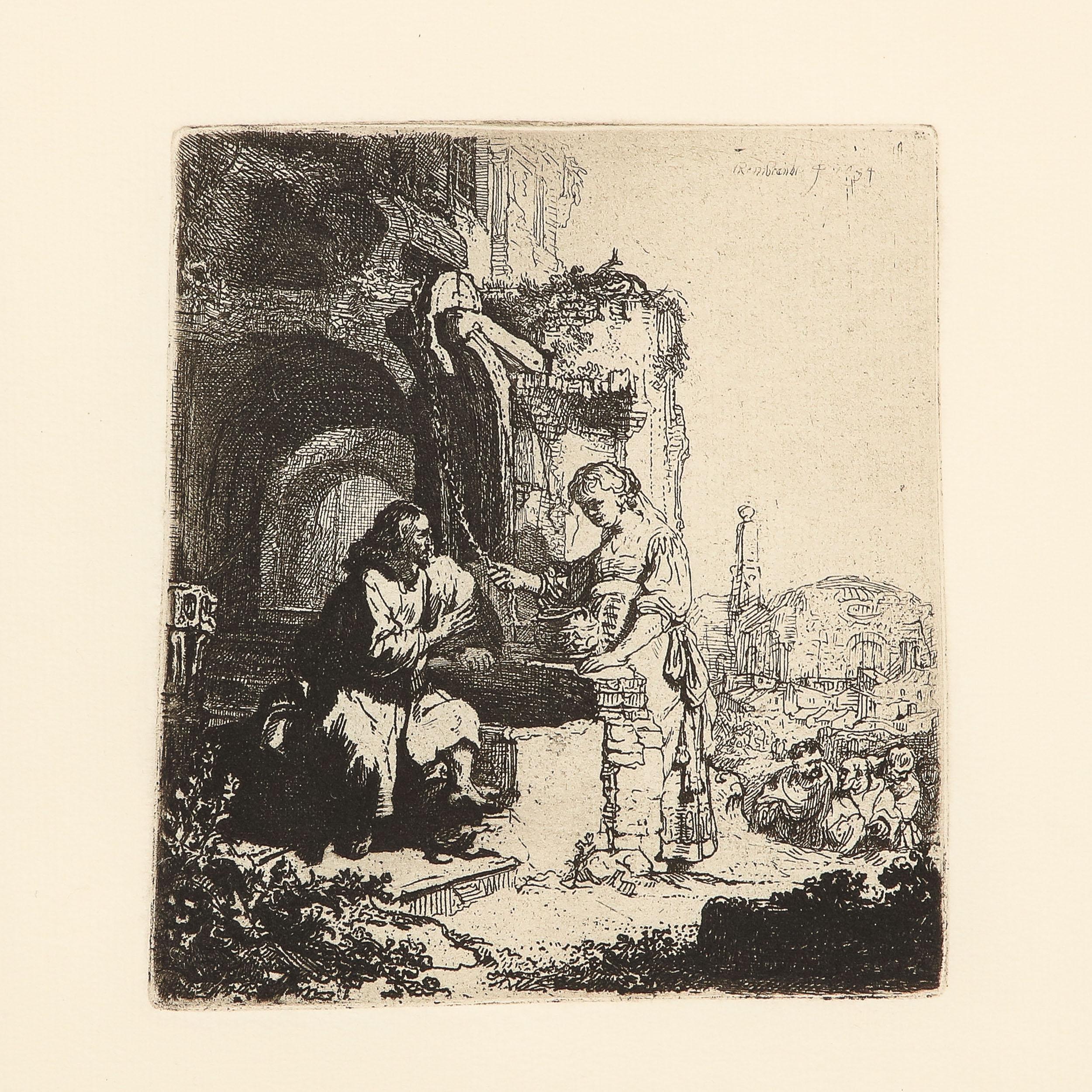 Rembrandt, Christ and the Woman of Samaria, Among Ruins - Dutch School Print by Rembrandt van Rijn