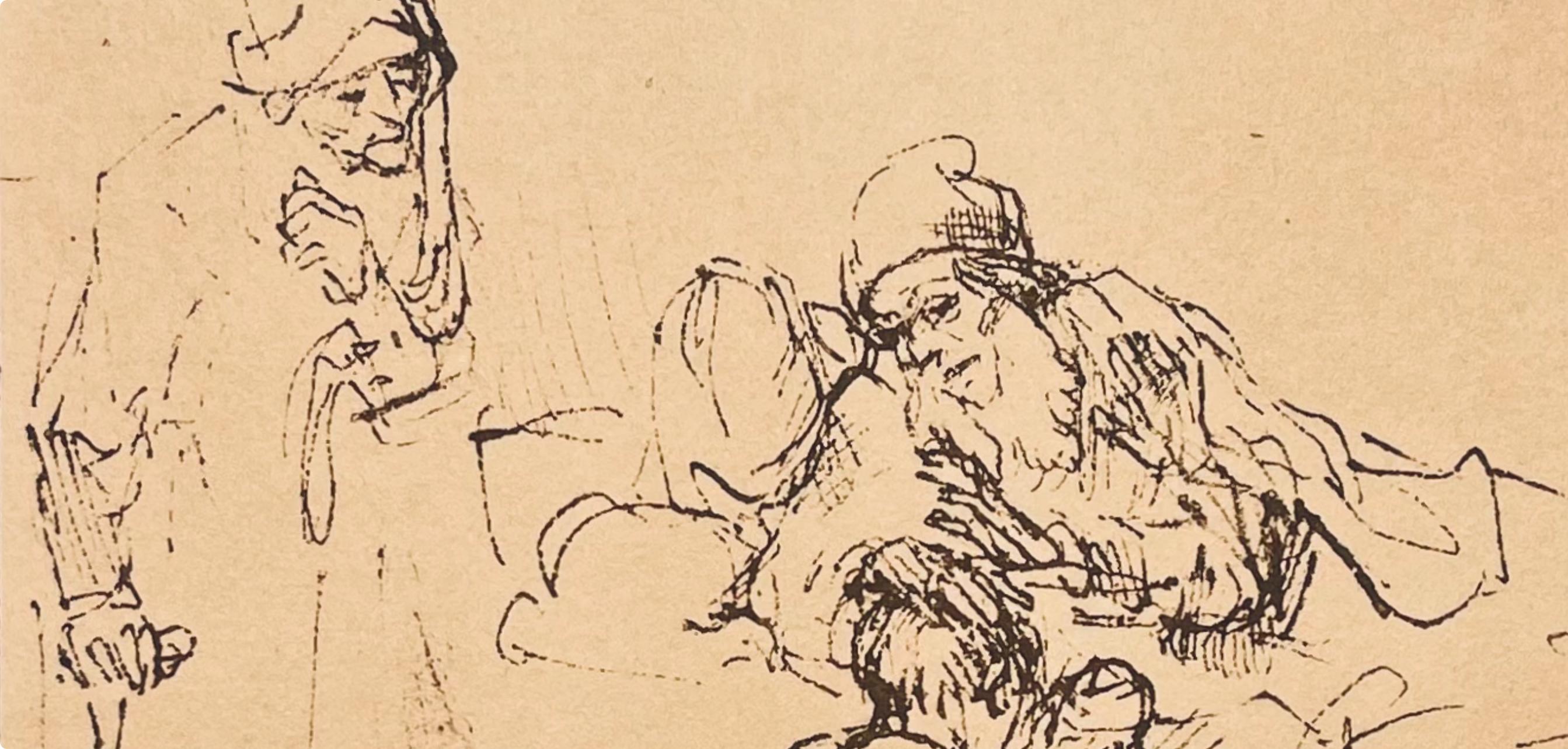Rembrandt, Composition, Rembrandt, Drawings from the Bible (after) - Beige Figurative Print by Rembrandt van Rijn
