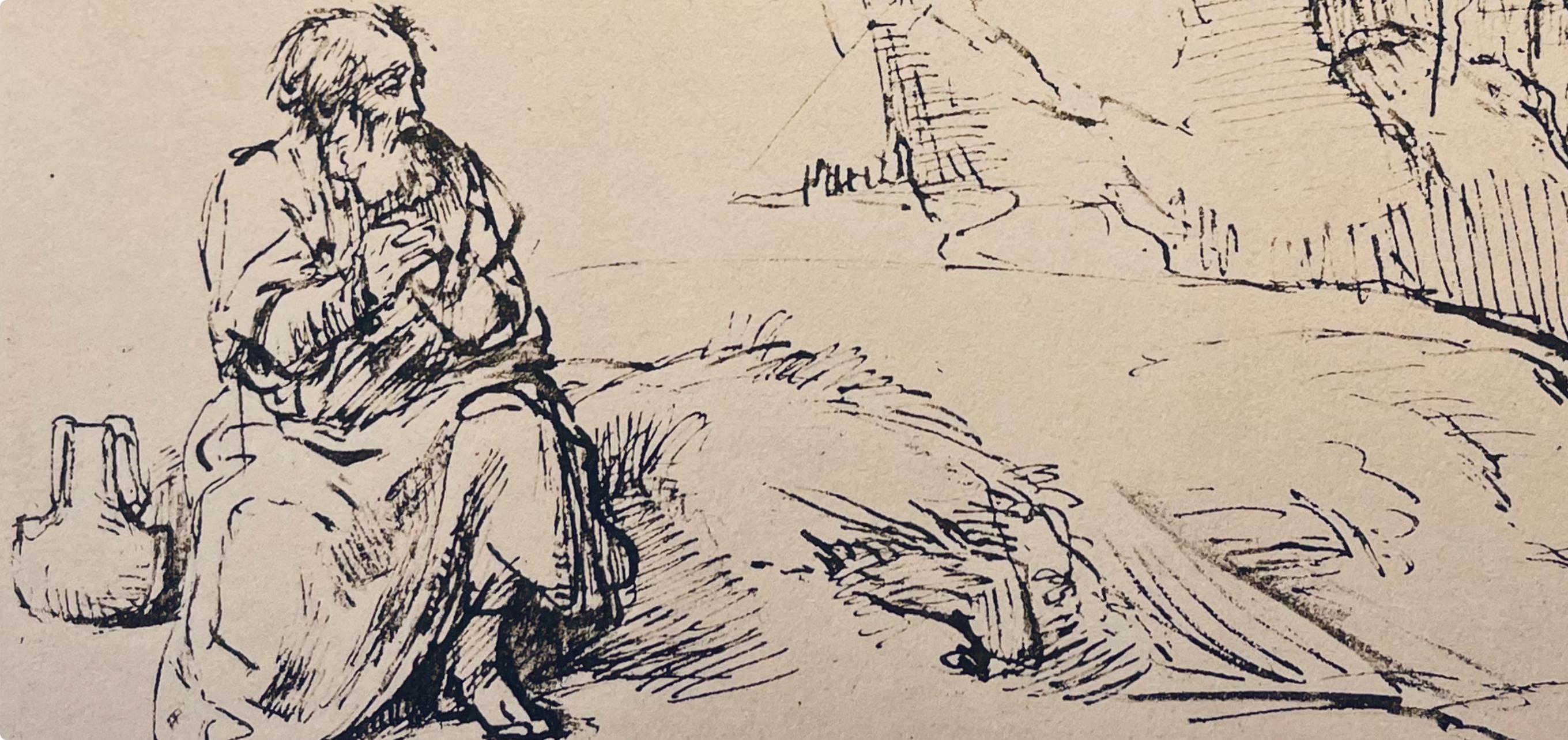 Rembrandt, Composition, Rembrandt, Drawings from the Bible (after) - Beige Landscape Print by Rembrandt van Rijn