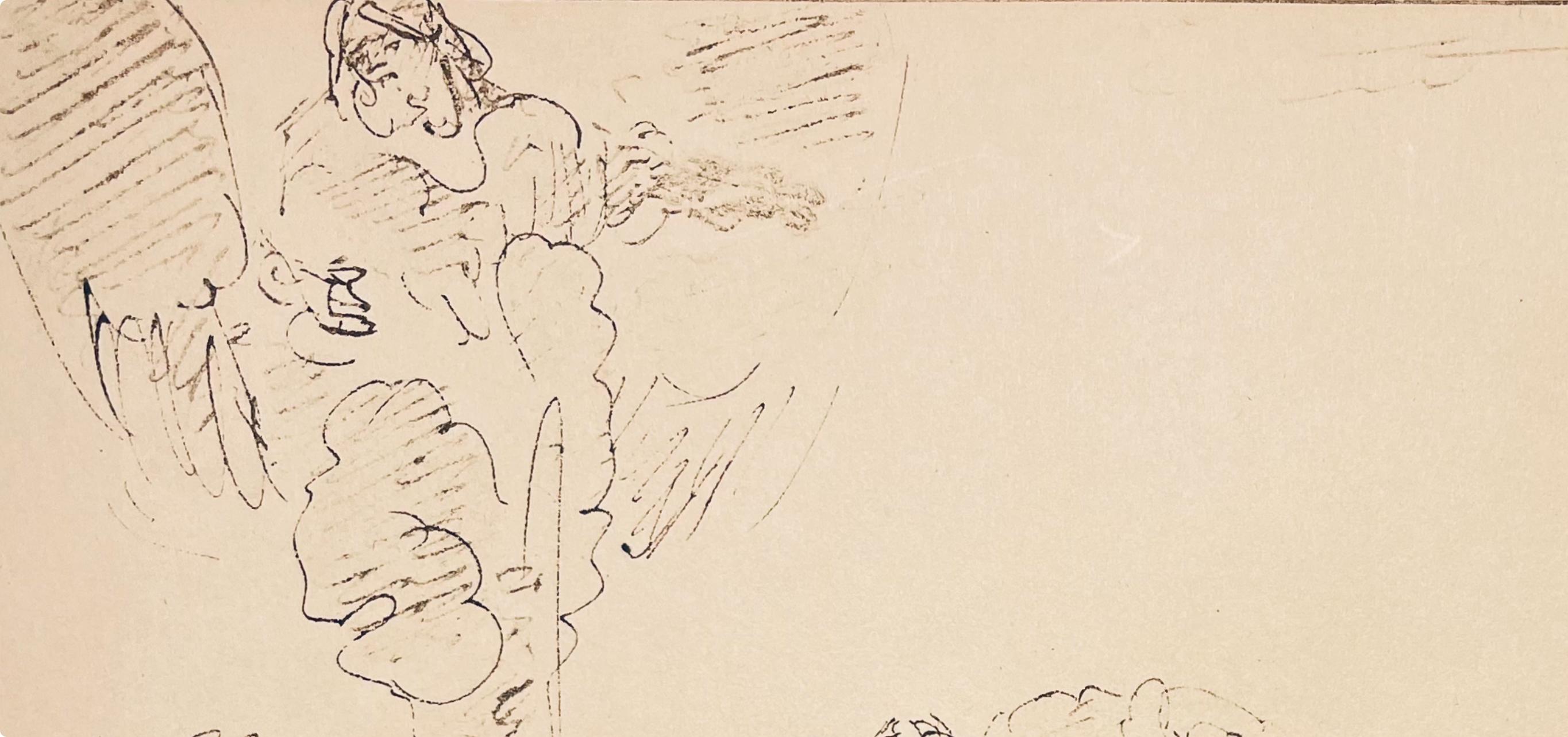 Medium: Lithograph on vélin Hamilton Kilmory paper
Year: 1947
Paper Size: 9.5 x 12.5 inches
Inscription: Unsigned and unnumbered, as issued
Notes: From the folio, Rembrandt, Drawings from the Bible, 1947. Published and printed by Schocken Books,