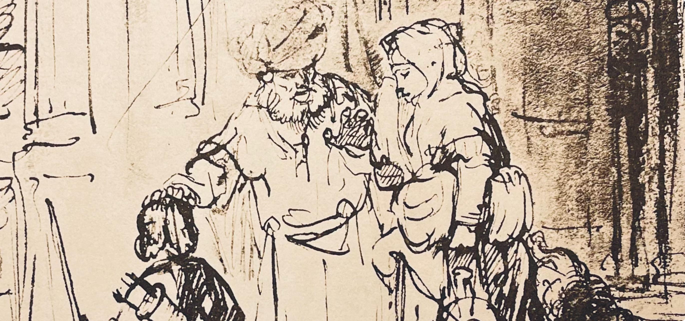 Medium: Lithograph on vélin Hamilton Kilmory paper
Year: 1947
Paper Size: 9.5 x 12.5 inches
Inscription: Unsigned and unnumbered, as issued
Notes: From the folio, Rembrandt, Drawings from the Bible, 1947. Published and printed by Schocken Books,