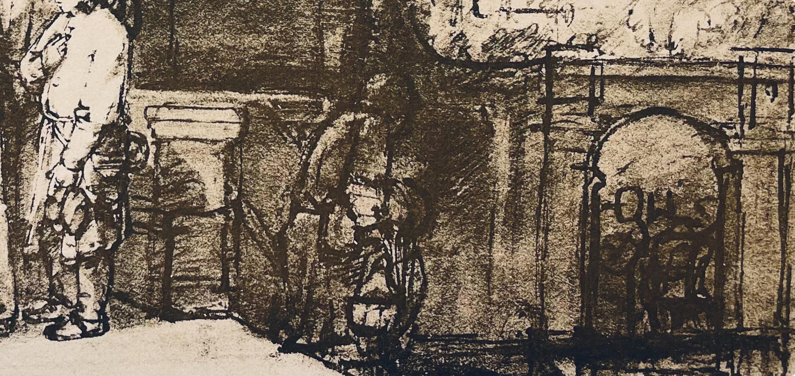 Support : Lithographie sur papier vélin Hamilton Kilmory
Année : 1947
Taille du papier : 9.5 x 12.5 pouces
Inscription : Non signé et non numéroté, tel que publié
Notes : D'après le folio, Rembrandt, Dessins d'après la Bible, 1947. Publié et imprimé