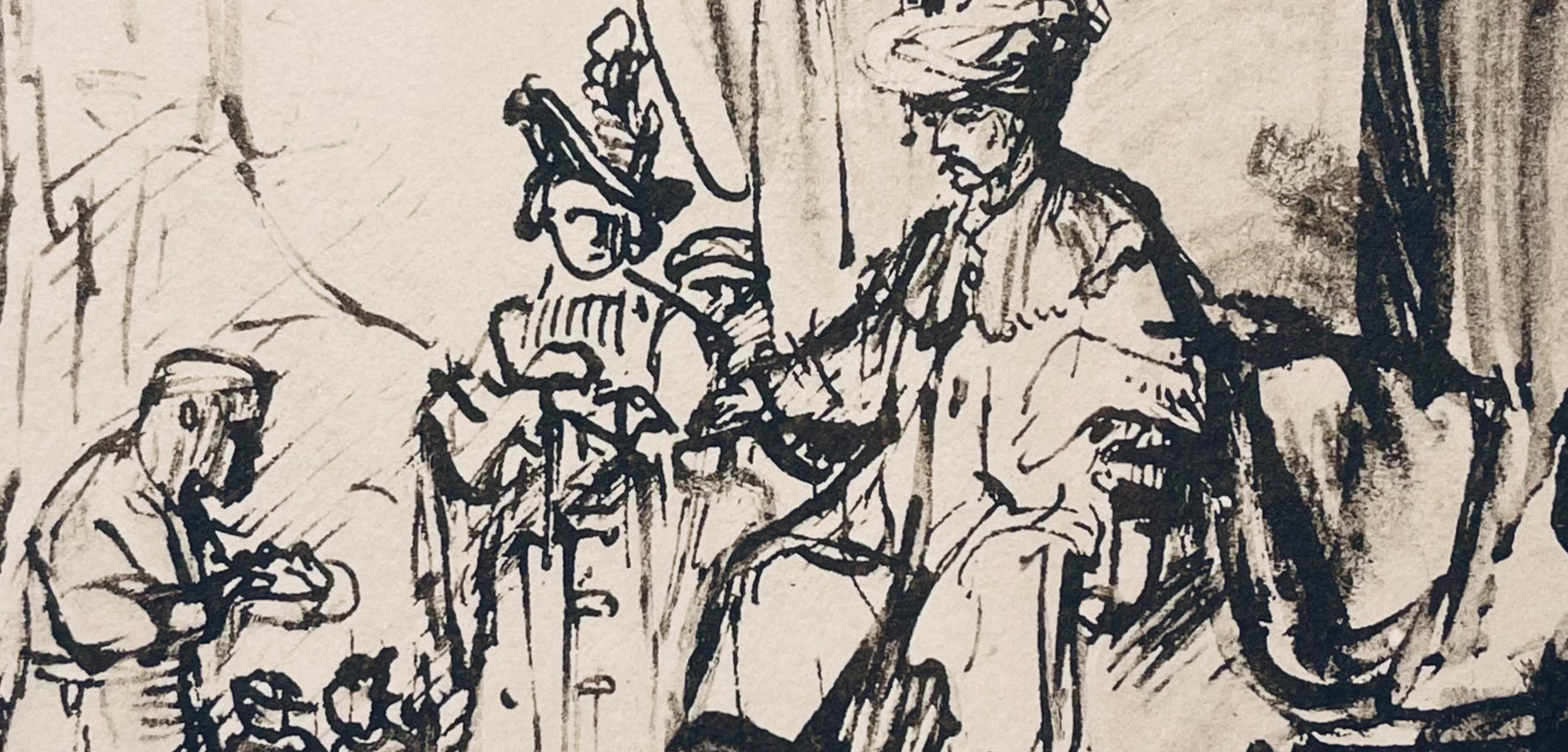Support : Lithographie sur papier vélin Hamilton Kilmory
Année : 1947
Taille du papier : 9.5 x 12.5 pouces
Inscription : Non signé et non numéroté, tel que publié
Notes : D'après le folio, Rembrandt, Dessins d'après la Bible, 1947. Publié et imprimé