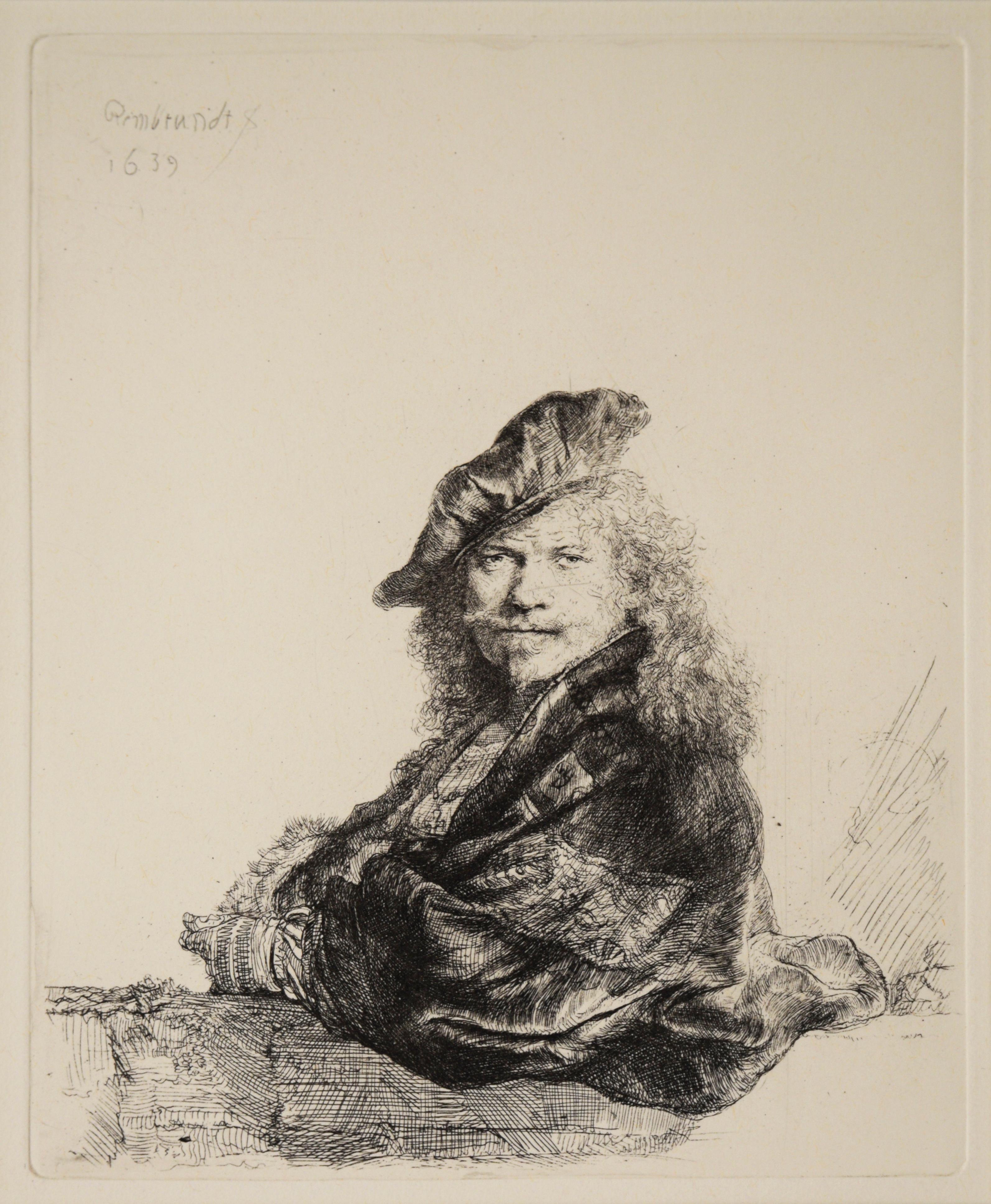 Rembrandt van Rijn Self Portrait Leaning on a Stone Sill - Etching on Laid Paper 2