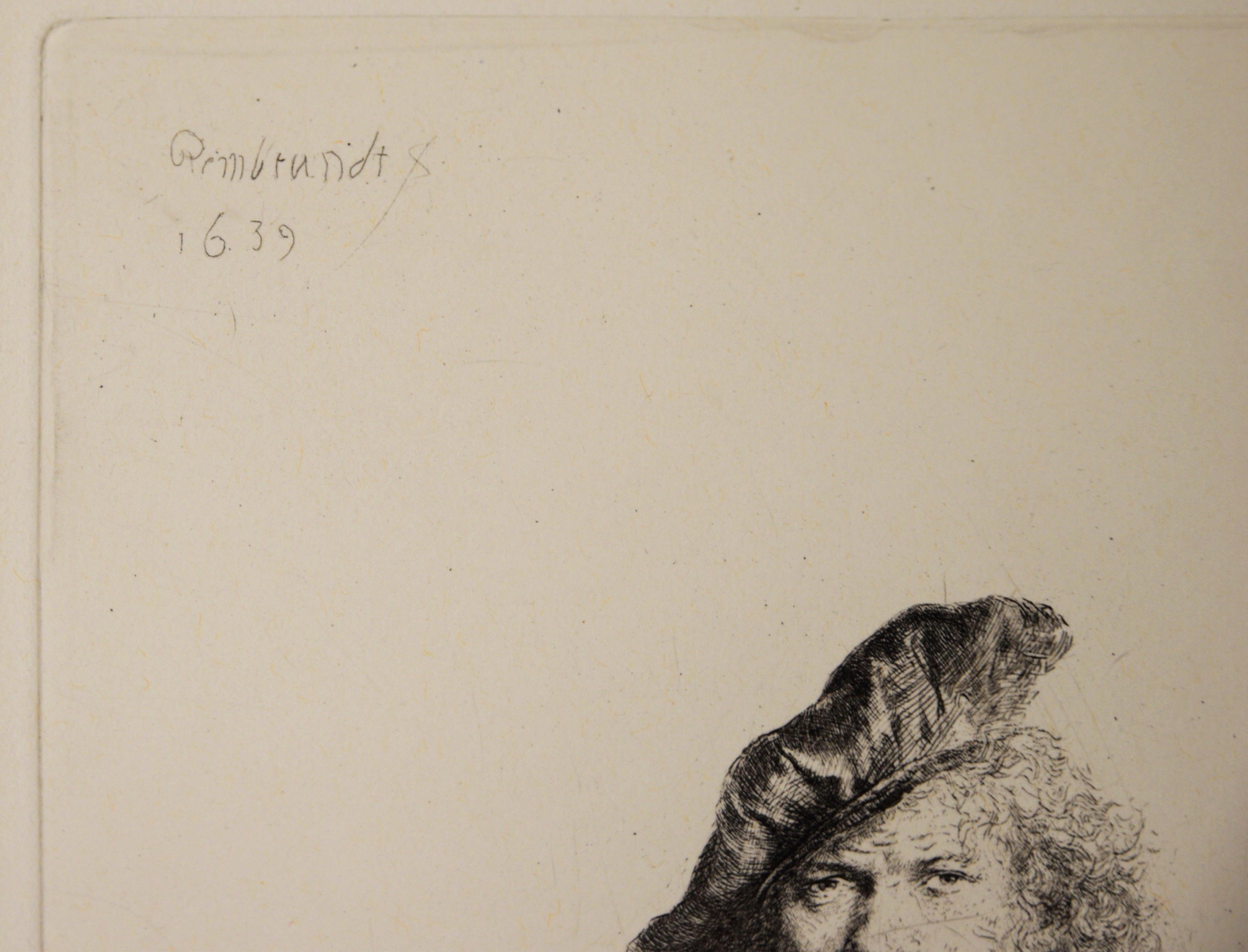 Rembrandt van Rijn Self Portrait Leaning on a Stone Sill - Etching on Laid Paper 3