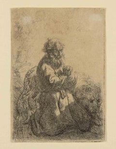 Saint Jerome in Prayer - Etching by Rembrandt - 1635