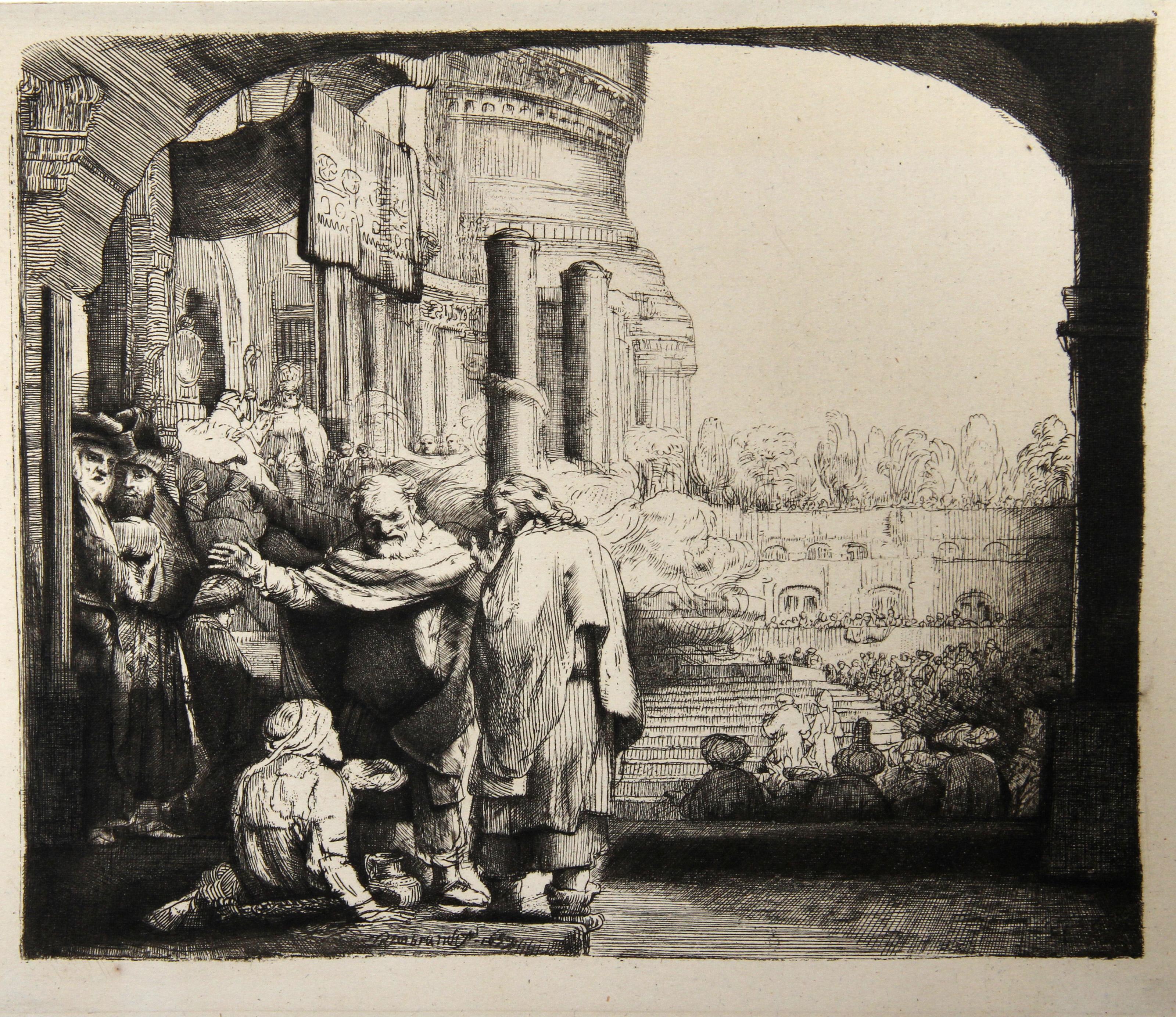 Rembrandt van Rijn, After by Amand Durand, Dutch (1606 - 1669) -  Saint Pierre Guerissant le Paralylique (B94). Year: 1878 (of original 1659), Medium: Heliogravure, Size: 7.25  x 8.5 in. (18.42  x 21.59 cm), Printer: Amand Durand, Description: