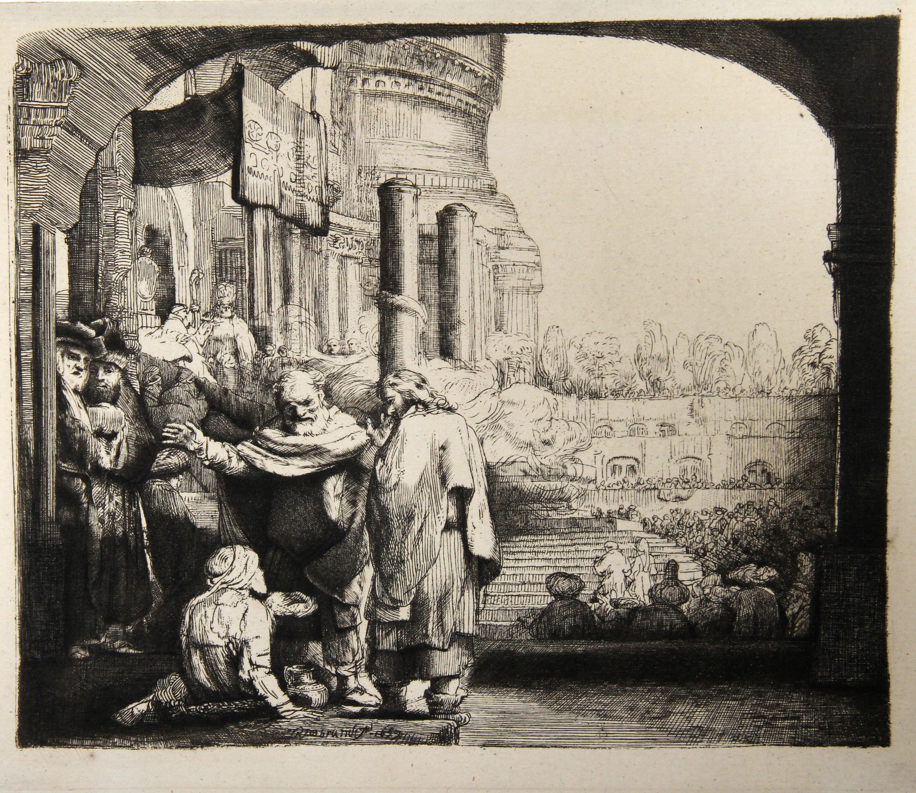 Rembrandt van Rijn, (After) Amand Durand, Holandés (1606 - 1669) -  Saint Pierre Guerissant le Paralylique (B94). Año: 1878 (del original 1659), Medio: Heliograbado, Tamaño: 7,25  x 8.5 in. (18.42  x 21,59 cm), Impresor: Amand Durand, Descripción: