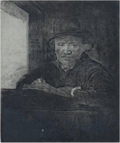 "Self Portrait Drawing at a Window, " Original Etching by Rembrandt