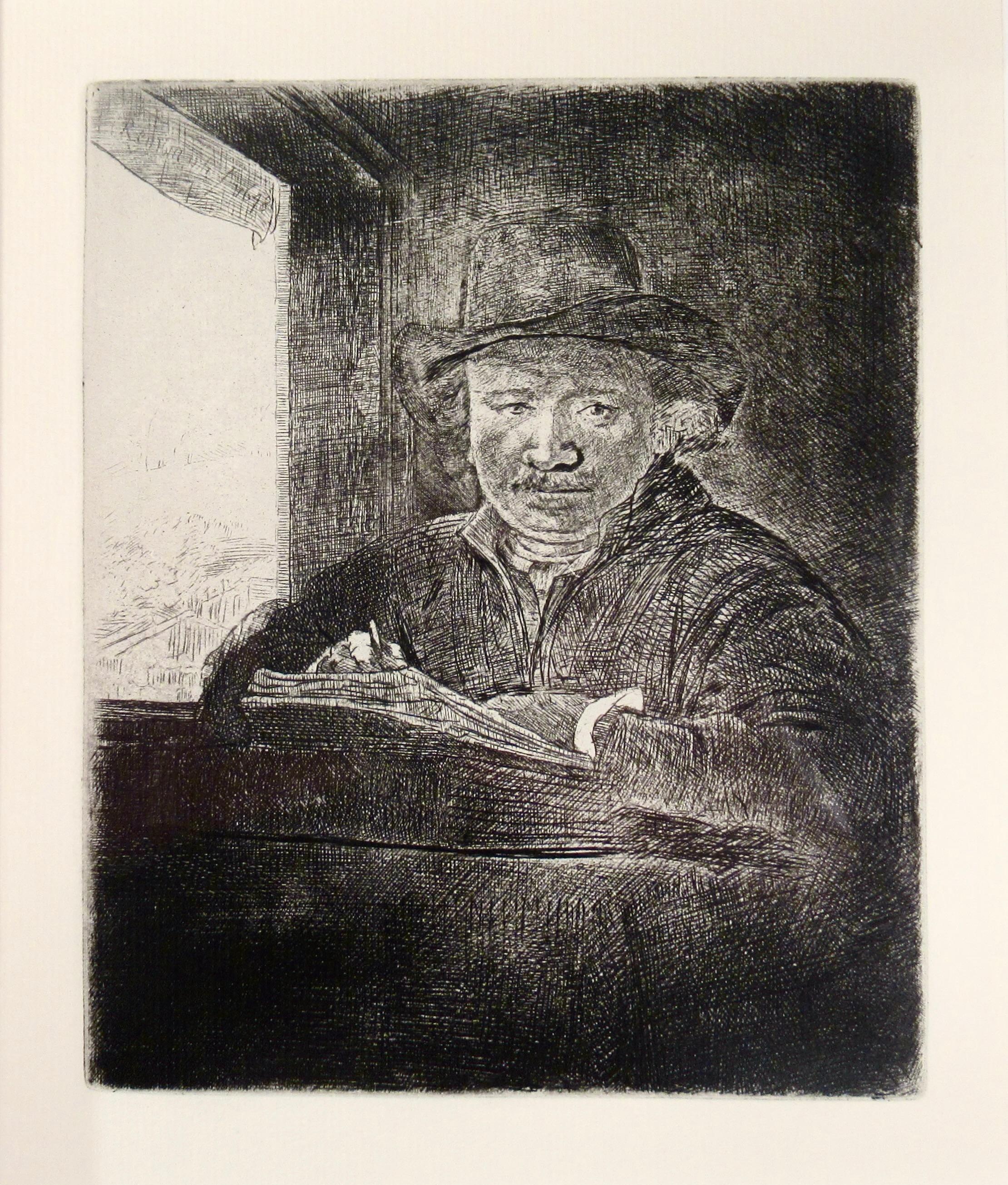 Self Portrait, Drawing at the Window - Print by Rembrandt van Rijn