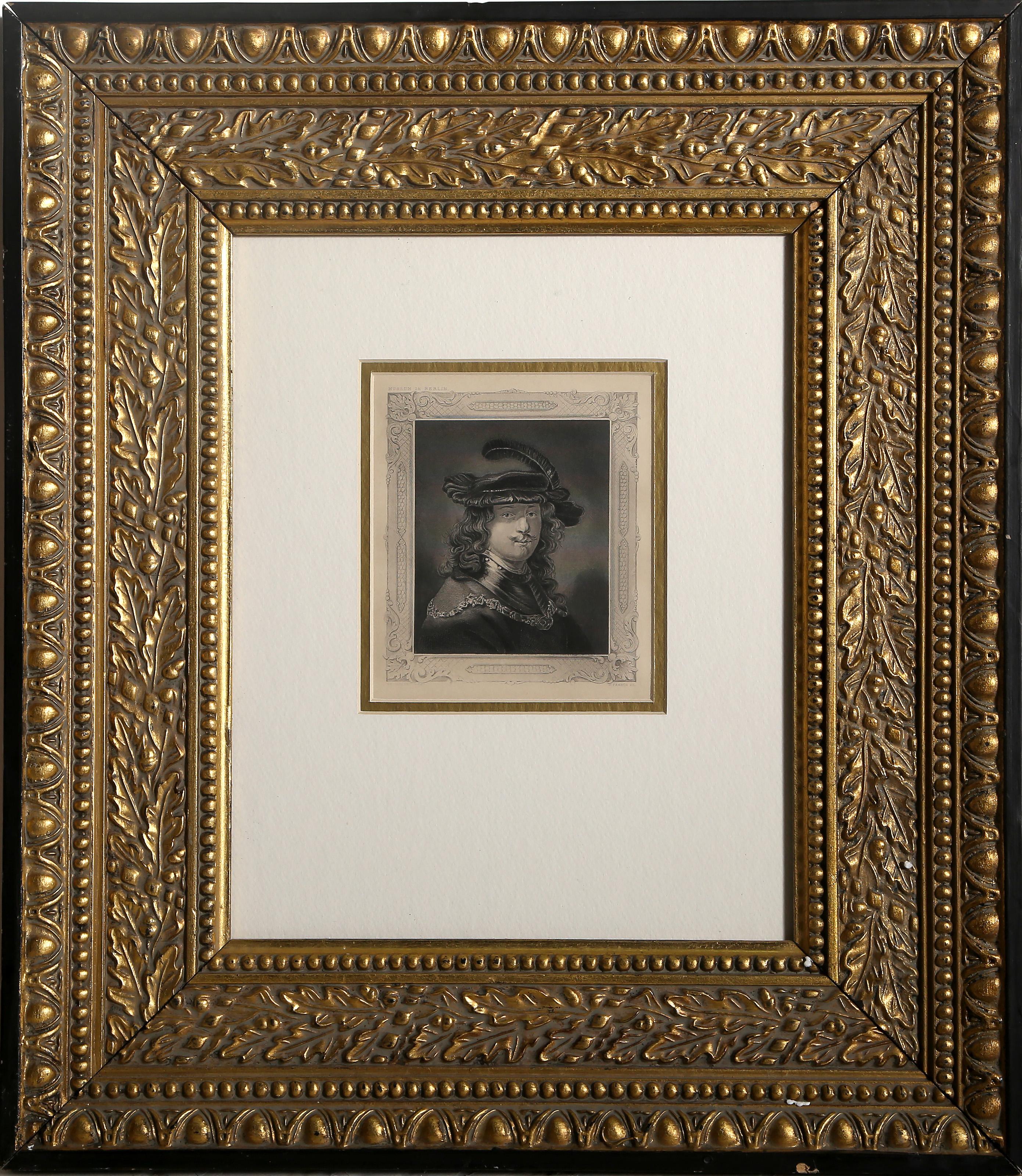 Rembrandt van Rijn, (After), Holandés (1606 - 1669) - Autorretrato, Técnica:  Heliograbado, Tamaño de la imagen:  5,5 x 5 pulgadas, Tamaño del marco:  22 x 19,25 pulgadas, Impresora:  William French