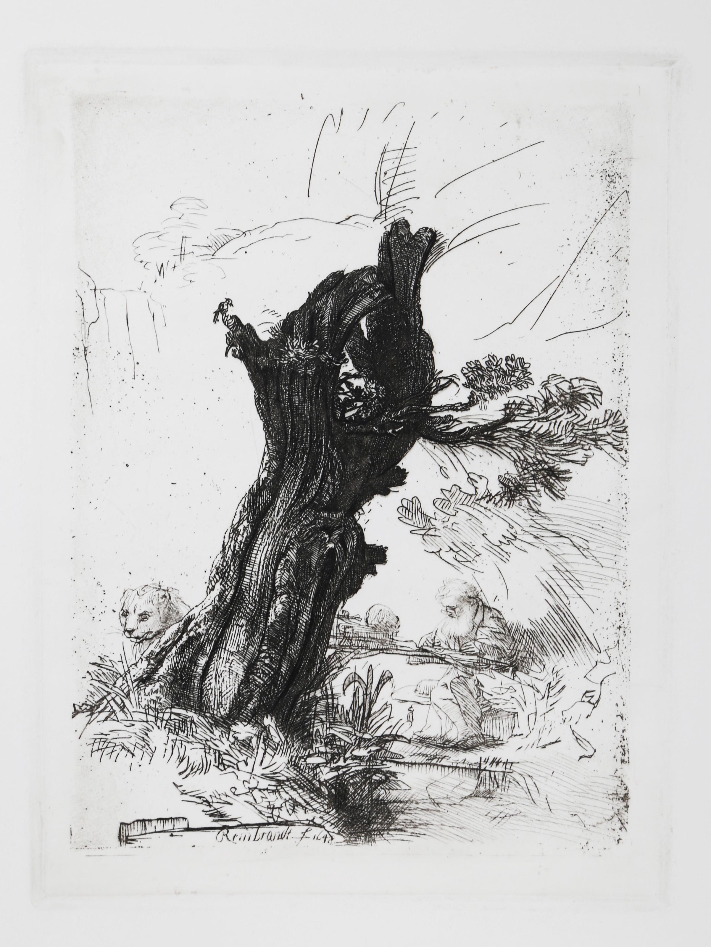 St. Jerome beside a pollard willow, Etching by Rembrandt van Rijn For Sale 1