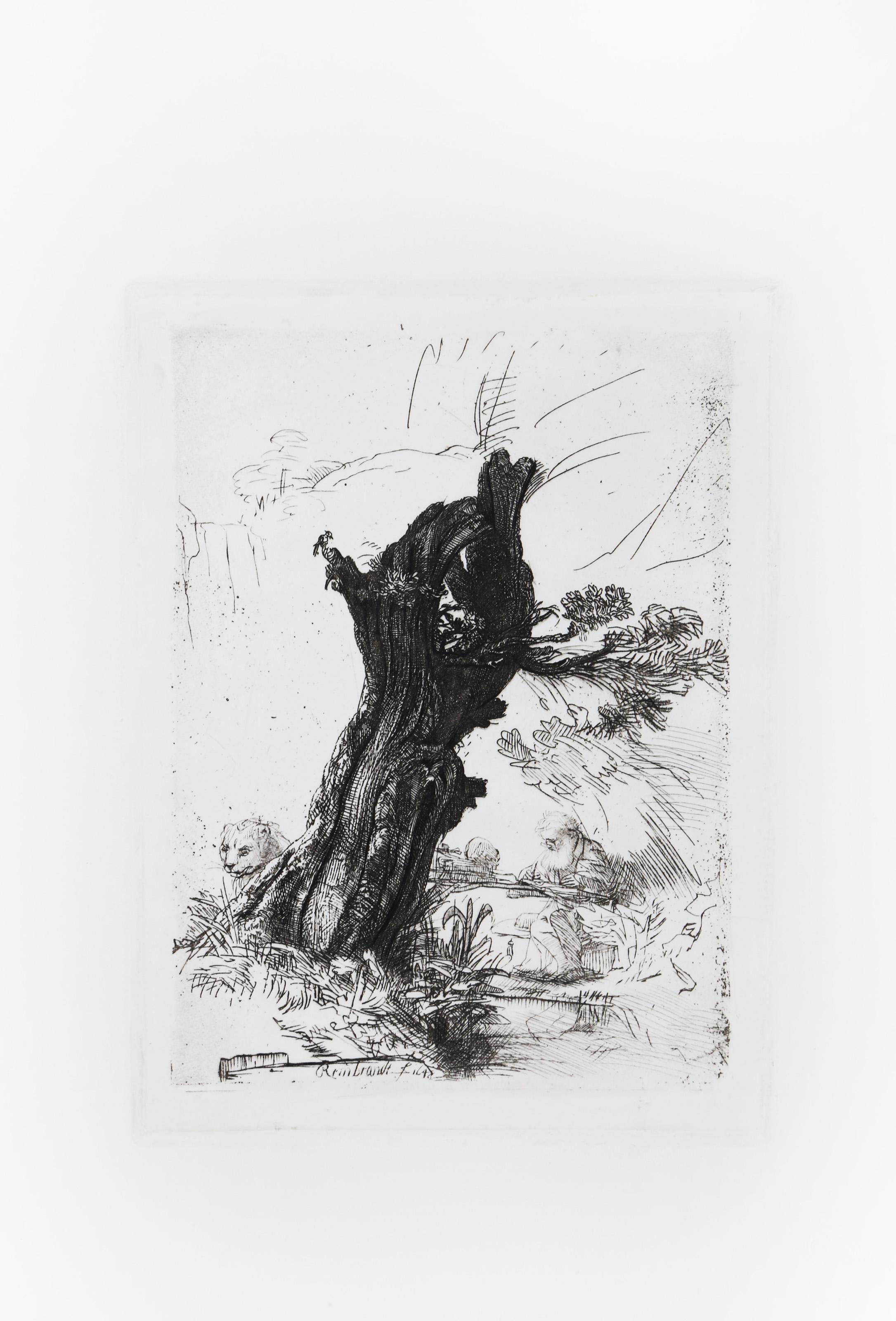  Rembrandt van Rijn, After by Amand Durand, Dutch (1606 - 1669) - St. Jerome beside a pollard willow, Year: Of Original 1648, Medium: Etching, Image Size: 8 x 6 inches, Size: 13  x 11.75 in. (33.02  x 29.85 cm), Printer: Amand Durand, Description: