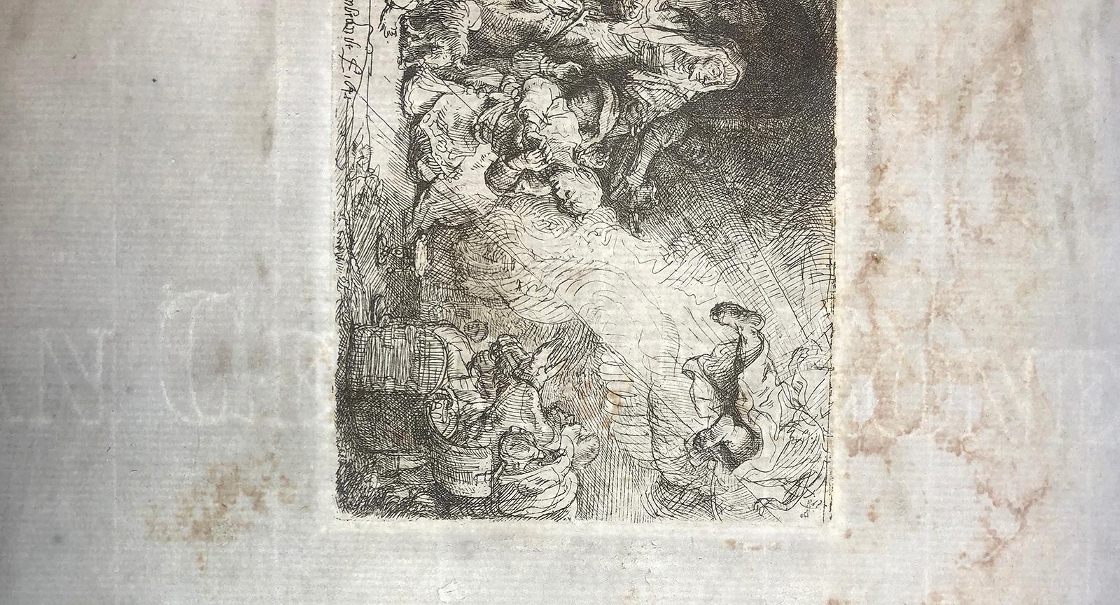The Angel Departing from the Family of Tobias - Etching (Alte Meister), Print, von Rembrandt van Rijn
