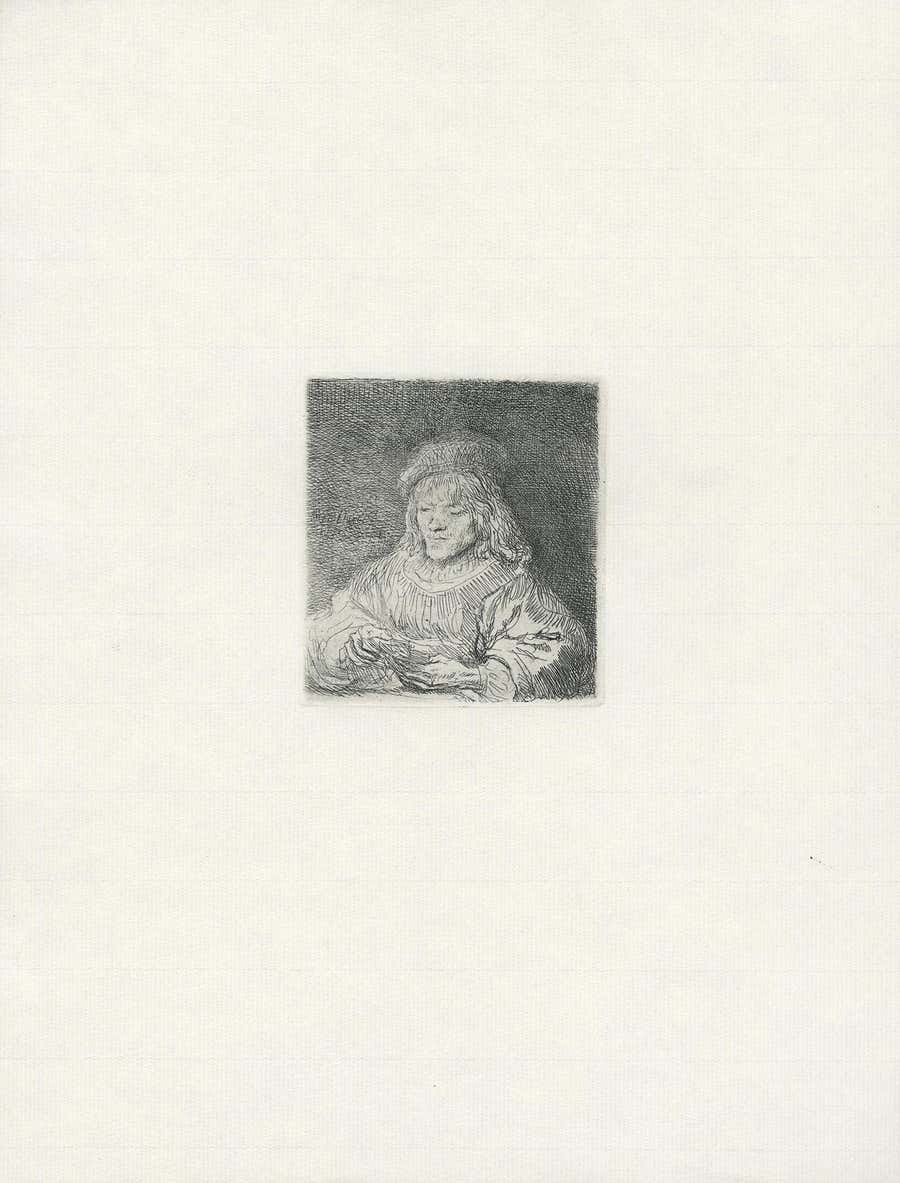 The Card Player Etching, Dutch School, Signed, Circa 1640, Framed