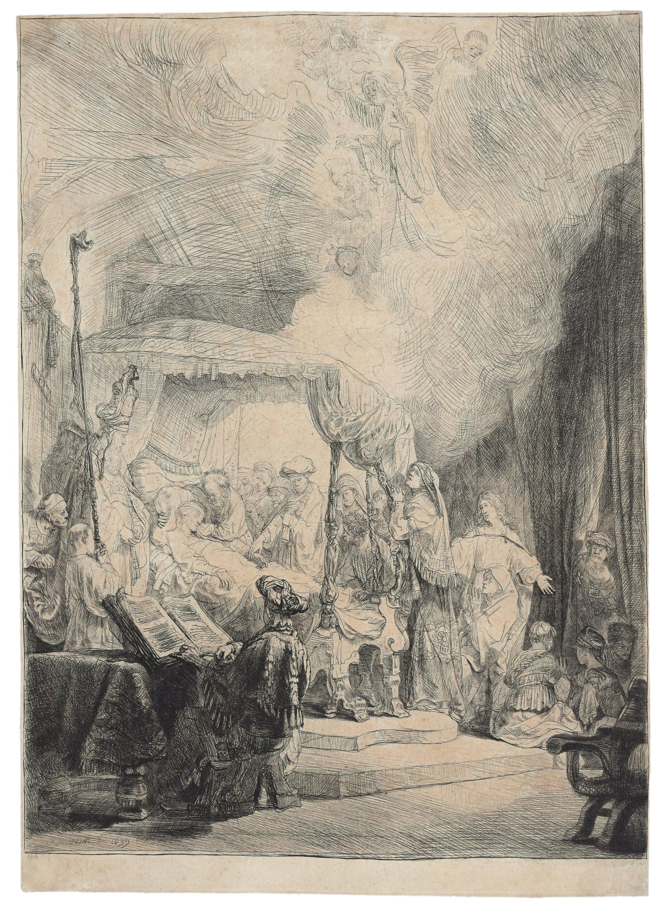 The Death of the Virgin - Original Etching by Rembrandt - 1639