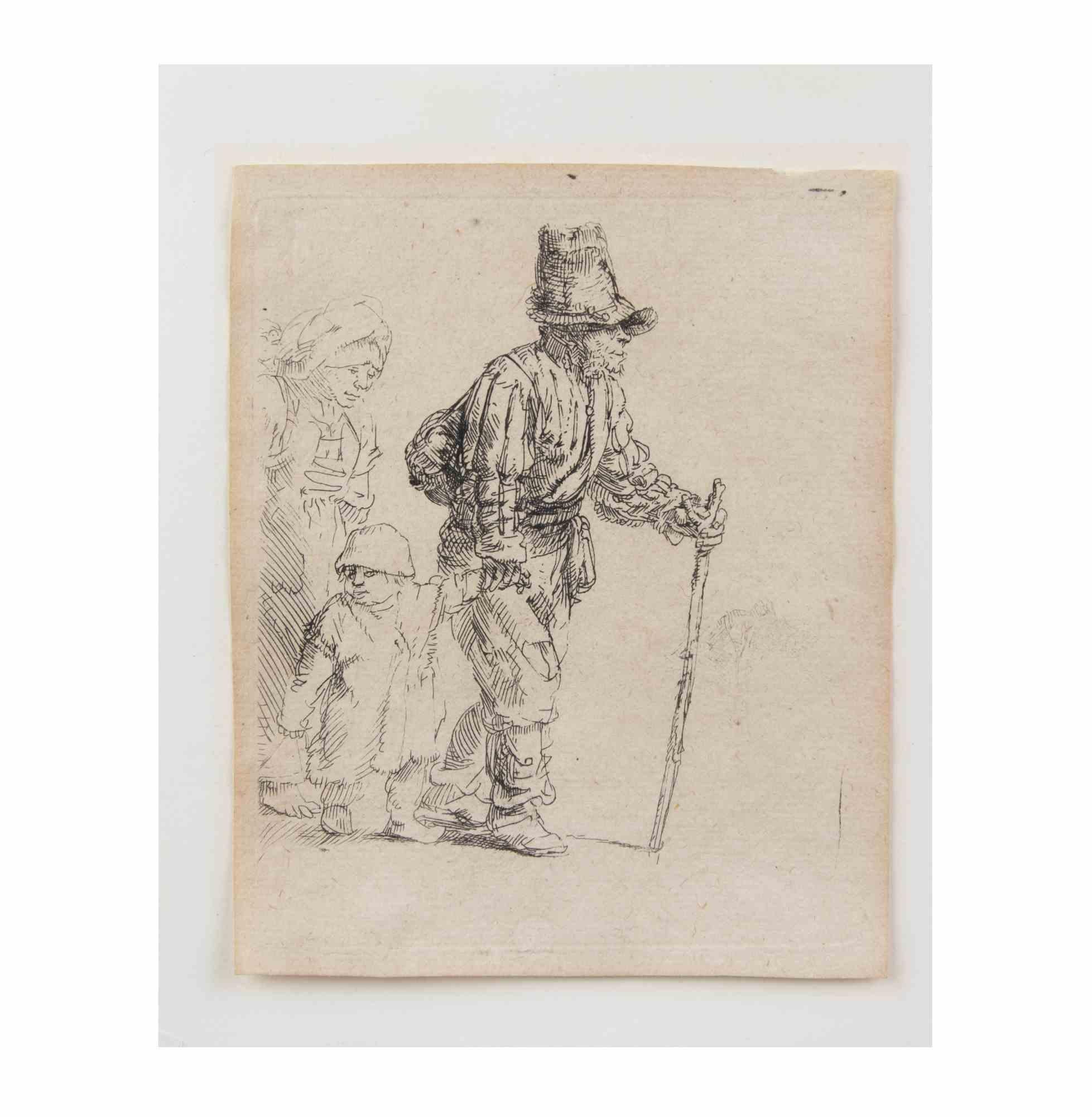 The Family of Peasants Walking - Etching by Rembrandt - 1652ca - Print by Rembrandt van Rijn