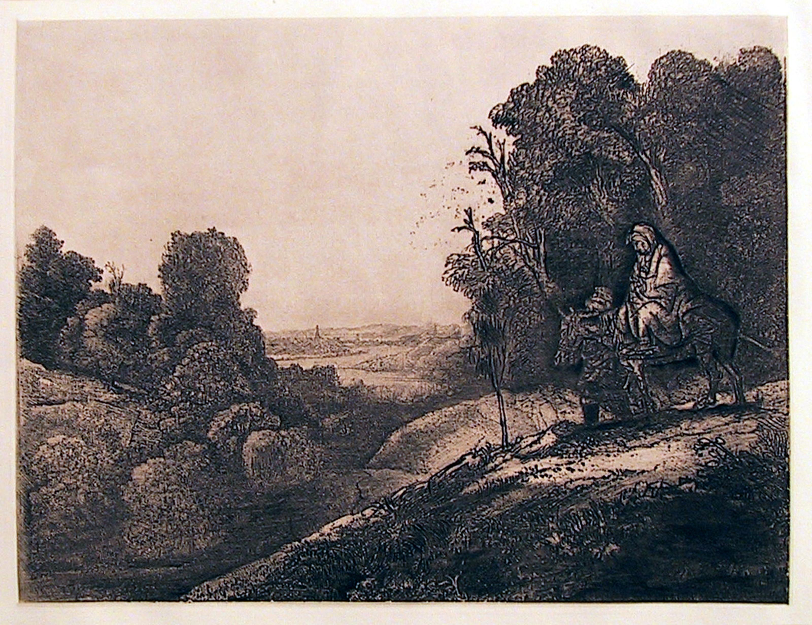  Rembrandt van Rijn, After by Amand Durand, Dutch (1606 - 1669) - The Flight into Egypt: Altered from Seghers, Year: Of Original 1653, Medium: Etching, Image Size: 8.5 x 11 inches, Size: 17  x 18 in. (43.18  x 45.72 cm), Printer: Amand Durand,