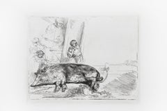 Antique The Hog, Etching on Rives by Rembrandt van Rijn