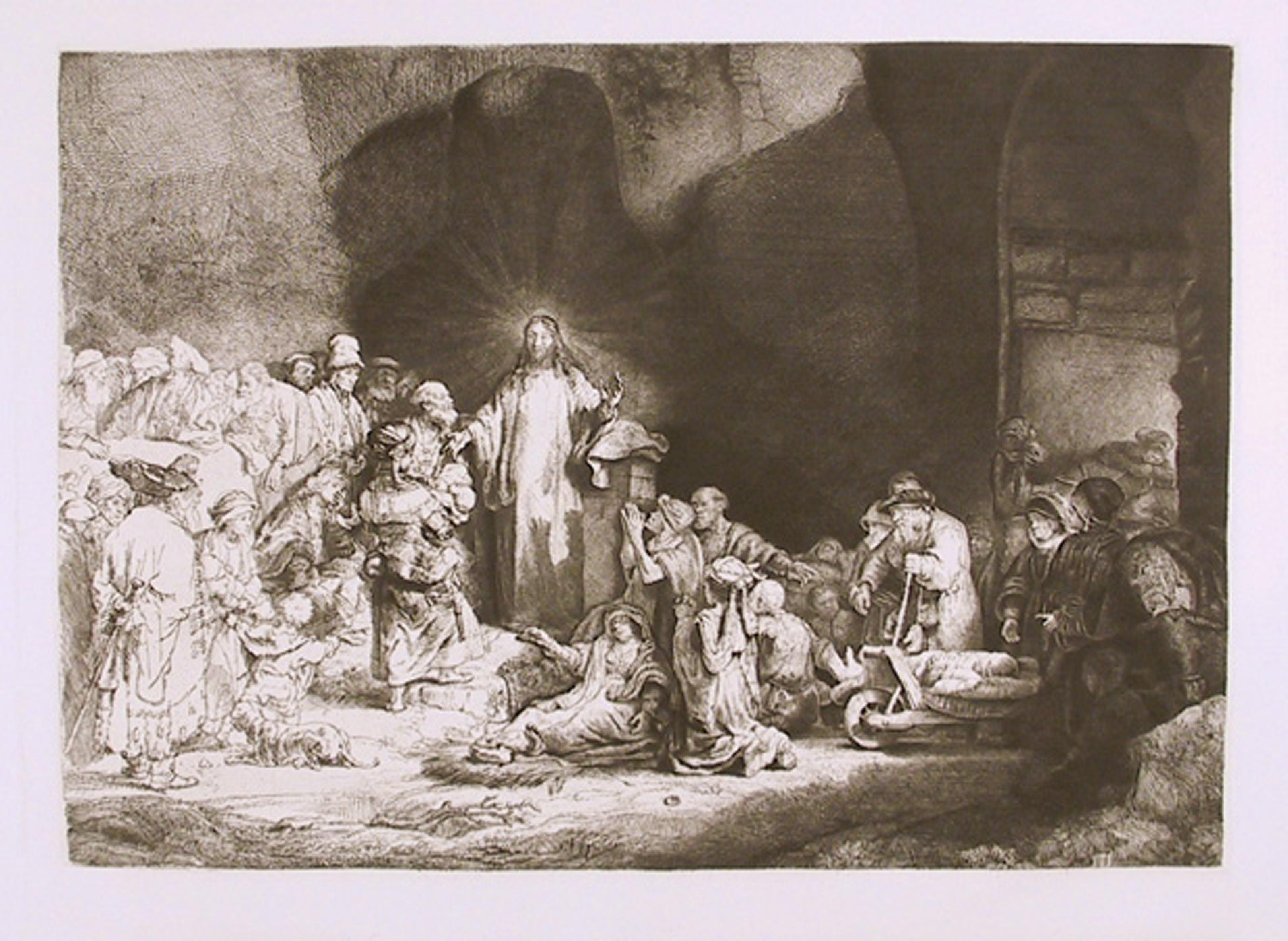  Rembrandt van Rijn, (After) Amand Durand, Holandés (1606 - 1669) - Grabado de los cien florines, Año: Del original btw 1643-1649, Medio: Aguafuerte, Tamaño de la imagen: 11 x 15,5 pulgadas, Tamaño: 20  x 26 in. (50.8  x 66,04 cm), Impresor: Amand