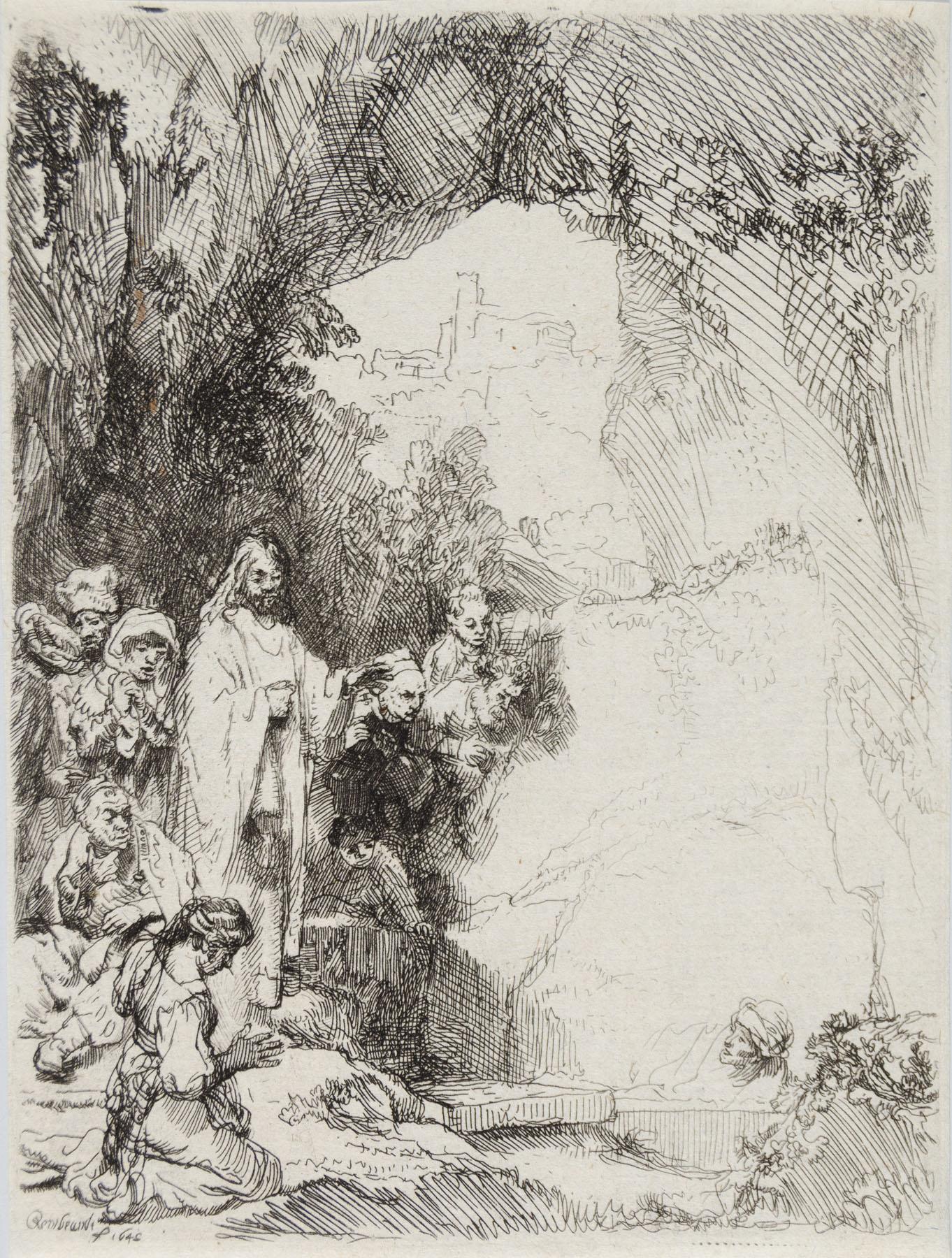 The Raising of Lazarus, Small Plate - Print by Rembrandt van Rijn