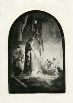 The Raising of Lazarus Etching, Dutch School, Circa 1632, Framed