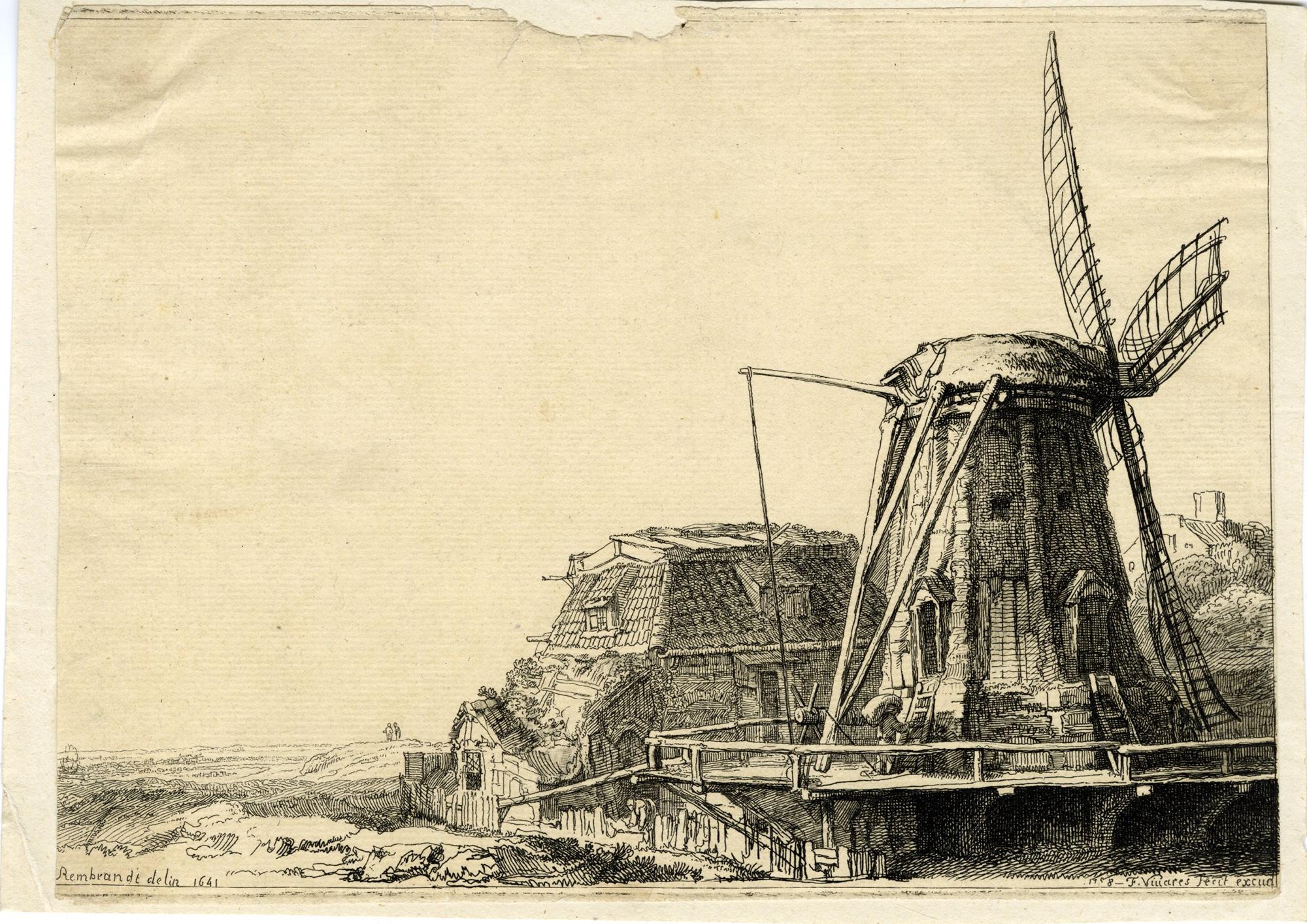 Le moulin à vent par François Vivares, d'après Rembrandt