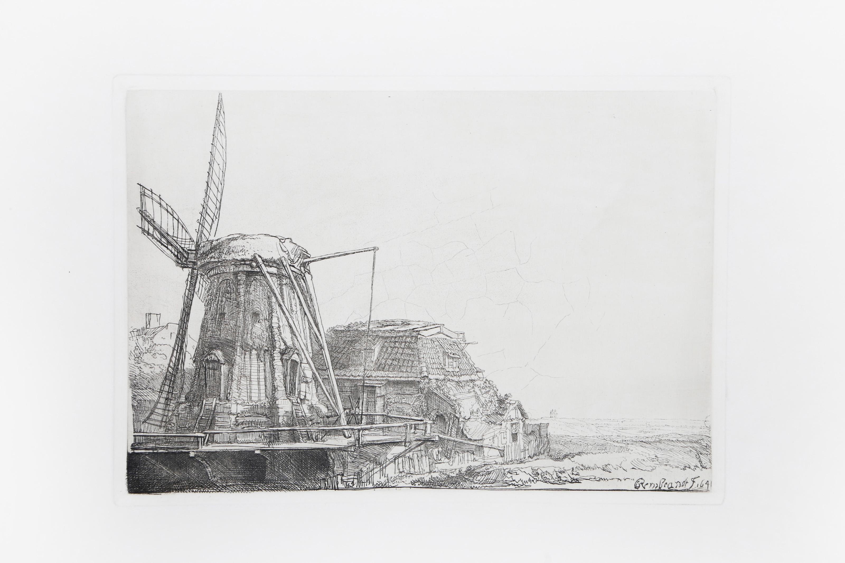  Rembrandt van Rijn, After by Amand Durand, Dutch (1606 - 1669) - The Windmill, Year: Of Original 1641, Medium: Etching, Image Size: 6 x 8 inches, Size: 13  x 14 in. (33.02  x 35.56 cm), Printer: Amand Durand, Description: French Engraver and