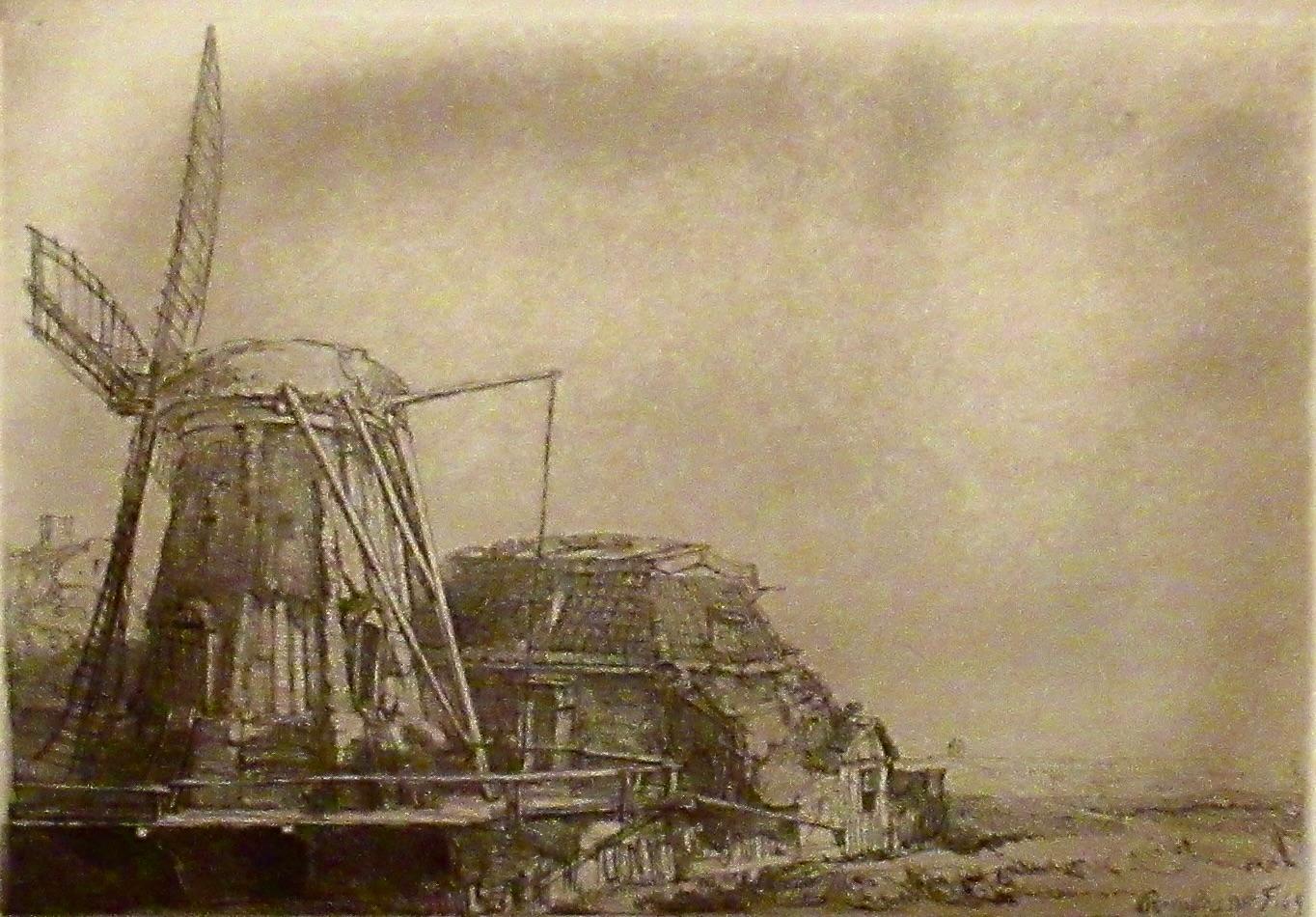 El molino de viento - Print Realista de Rembrandt van Rijn
