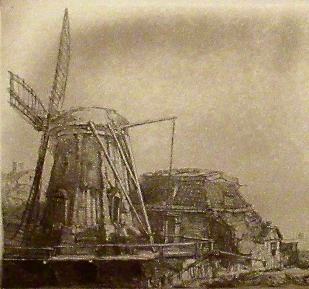 El molino de viento - Figurative Print Negro de Rembrandt van Rijn