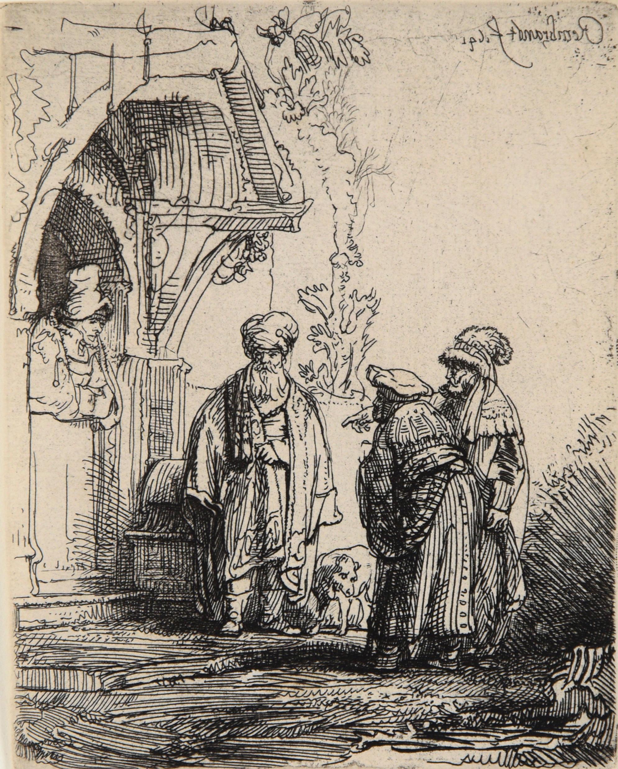 Three Oriental Figures (Jacob and Laban?) - Etching on Laid Paper - Print by Rembrandt van Rijn
