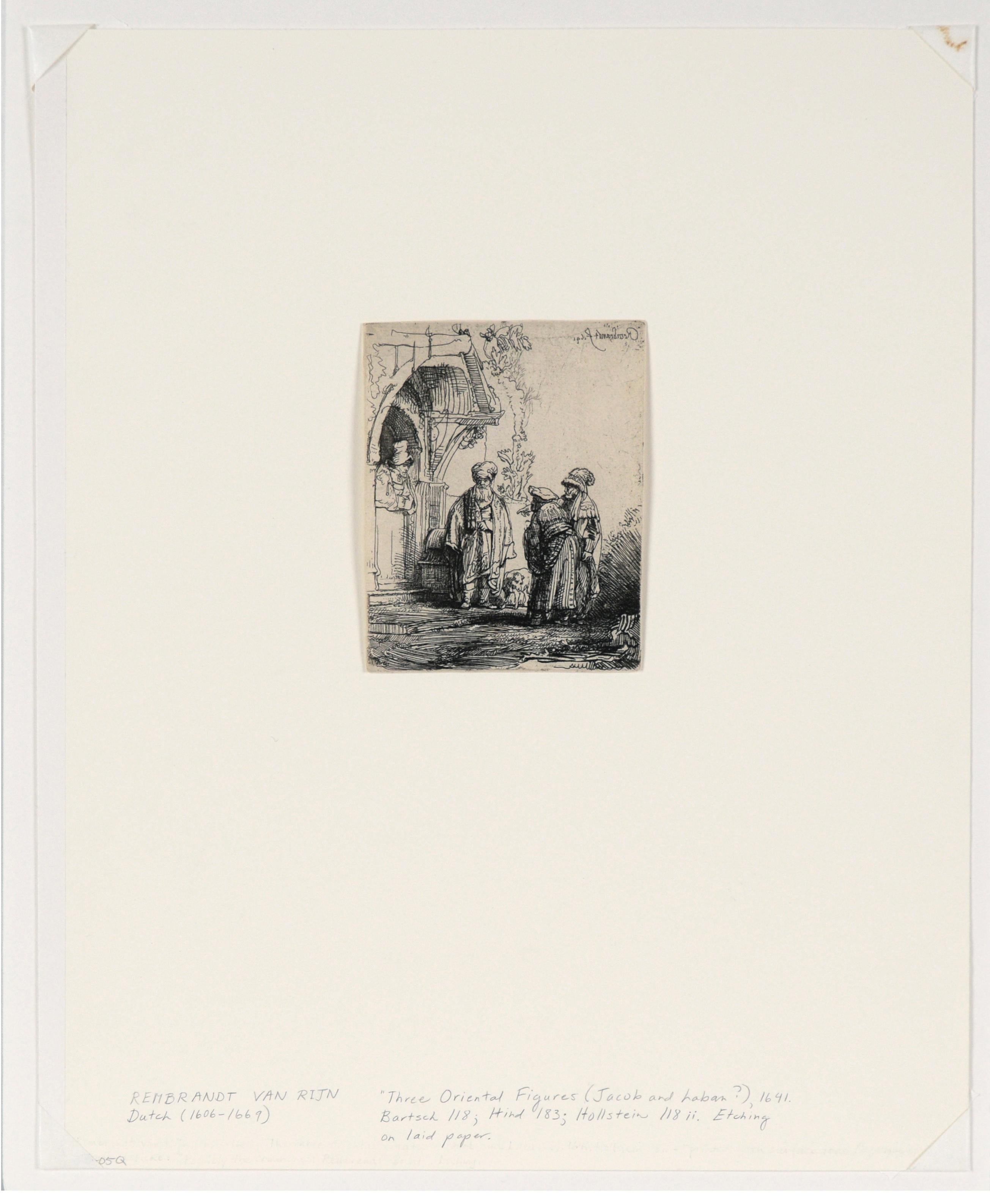 Three Oriental Figures (Jacob and Laban?) - Etching on Laid Paper - Old Masters Print by Rembrandt van Rijn